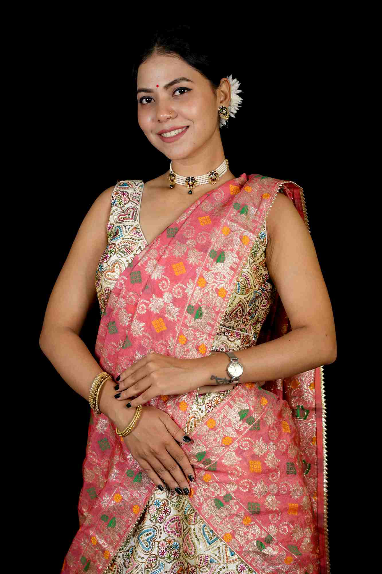 Handcrafted Heart Motif Lehenga with Banarasi Dupatta