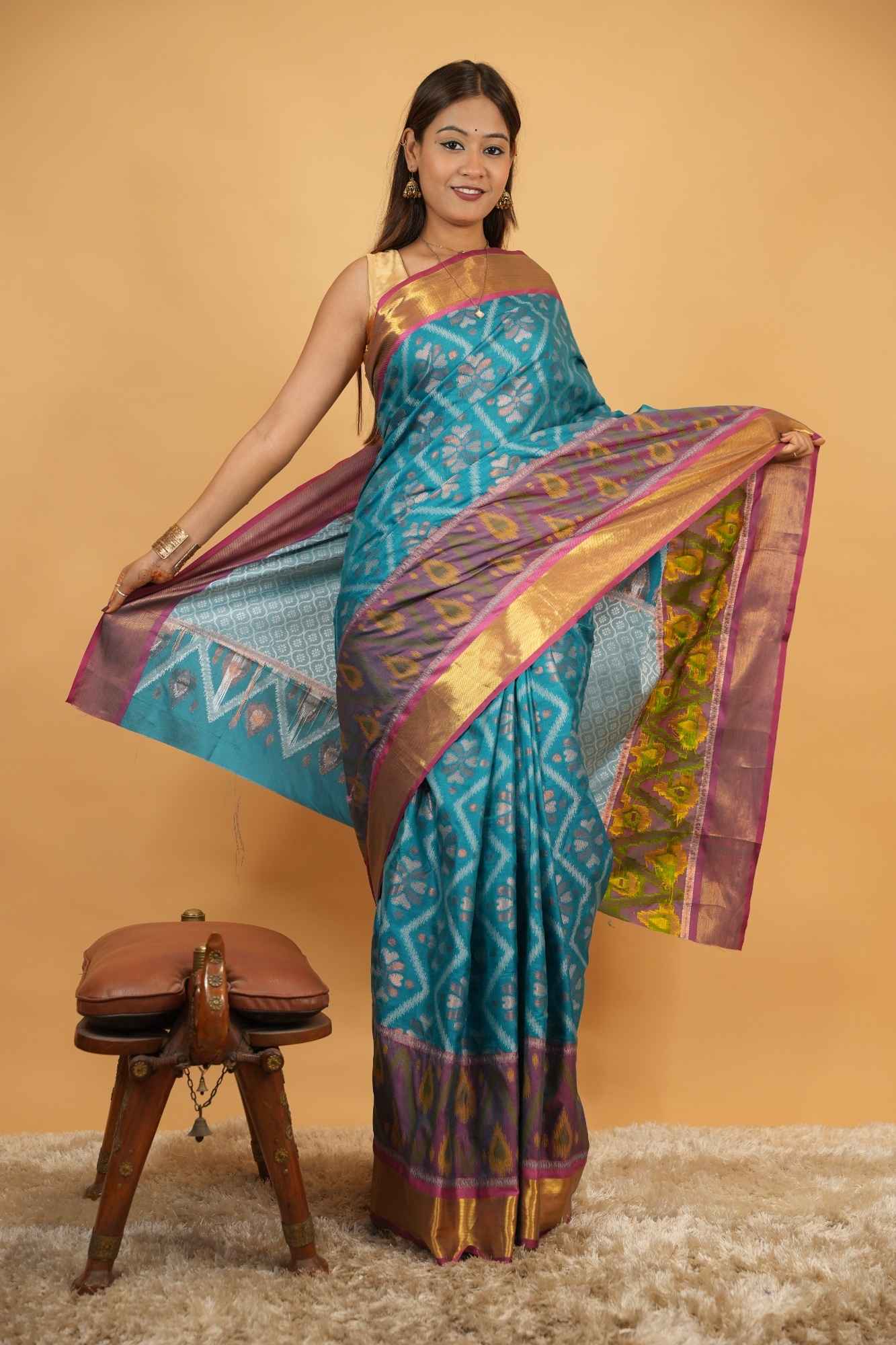 Patolla Cotton with Golden Zari Broder Ready To Wear Saree