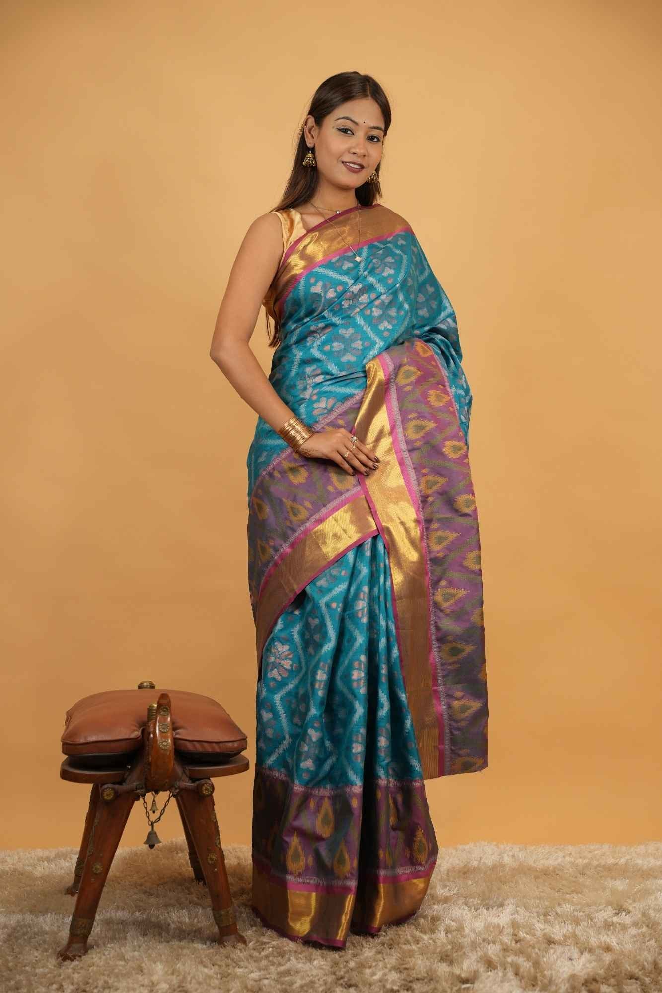 Patolla Cotton with Golden Zari Broder Ready To Wear Saree