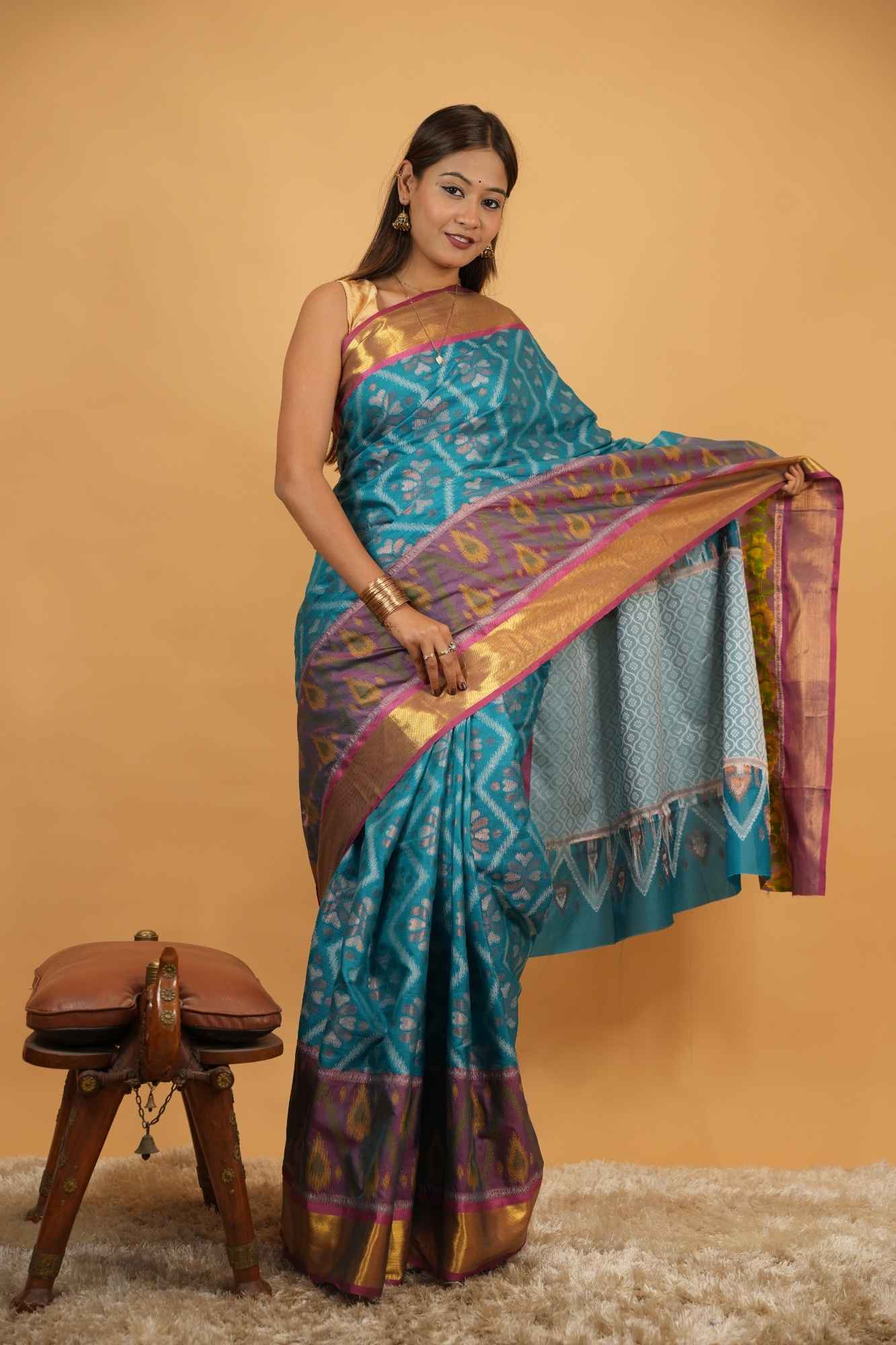 Patolla Cotton with Golden Zari Broder Ready To Wear Saree