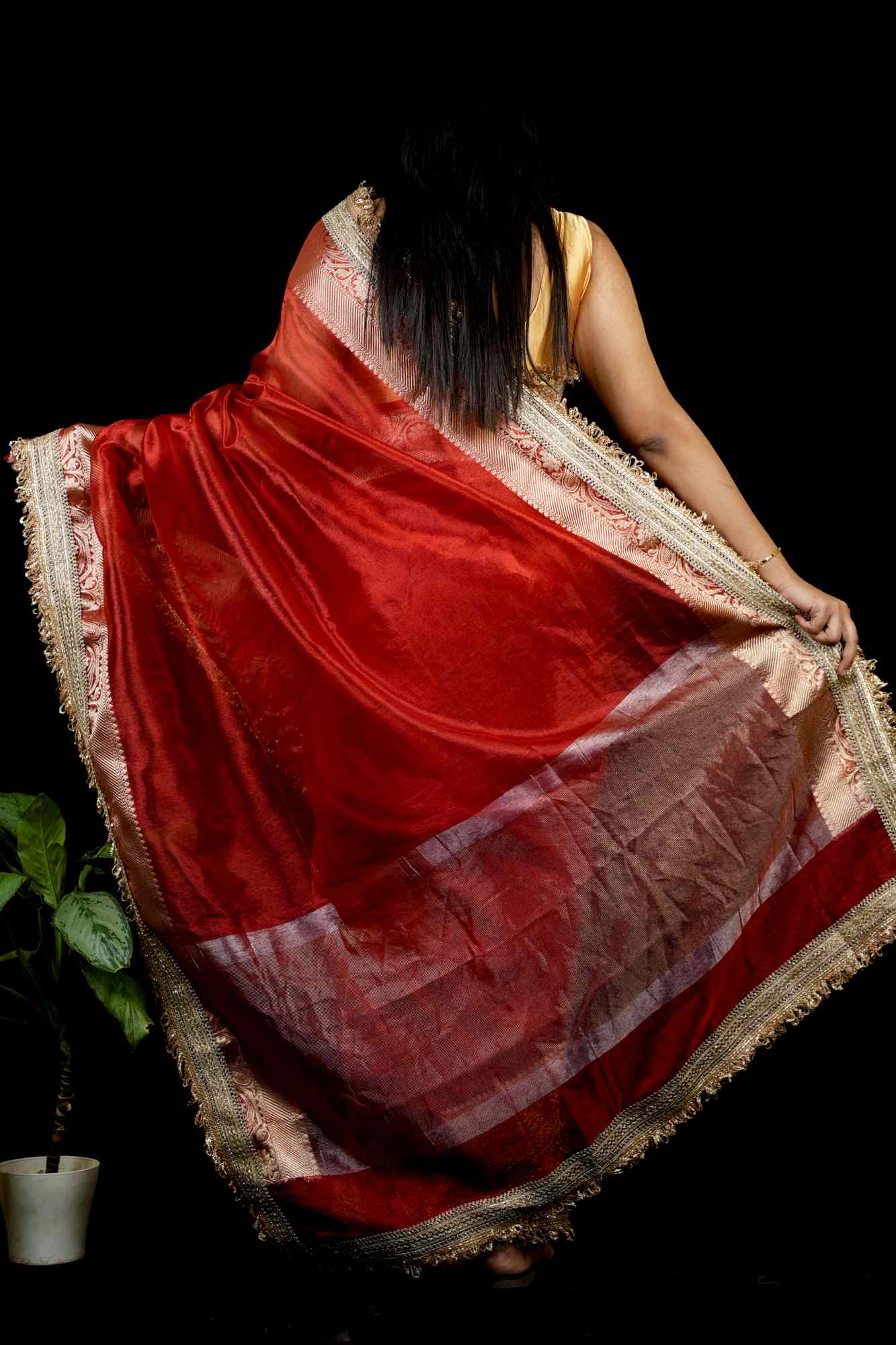 Banarasi-Inspired Tissue Silk with Zari-Embroidered Border Ready To Wear Saree