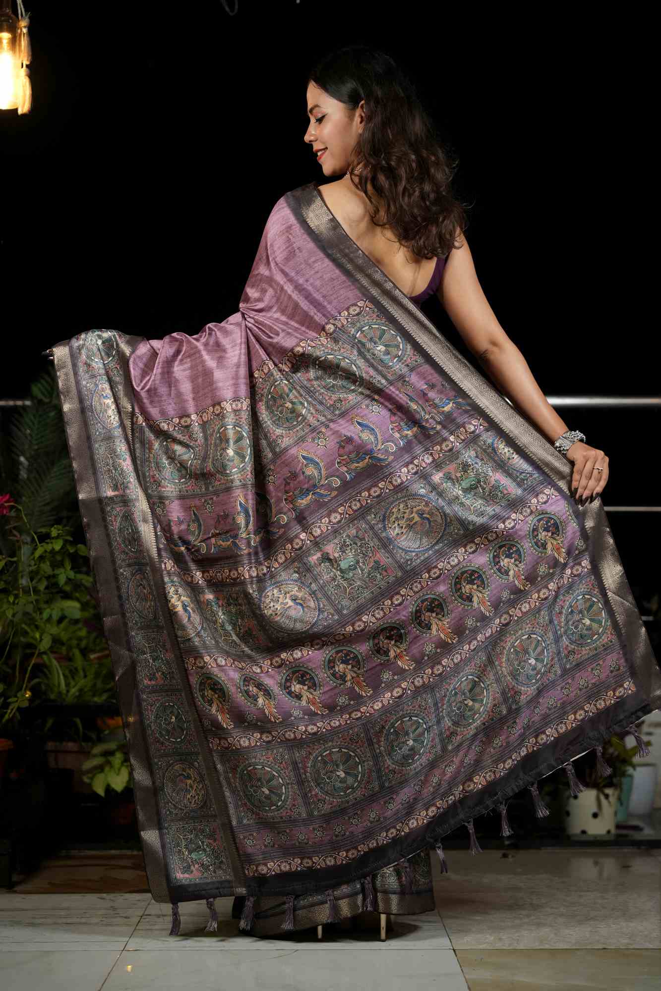 Silk with Kalamkari Motif Pallu & Antique Woven Border Ready To Wear Saree