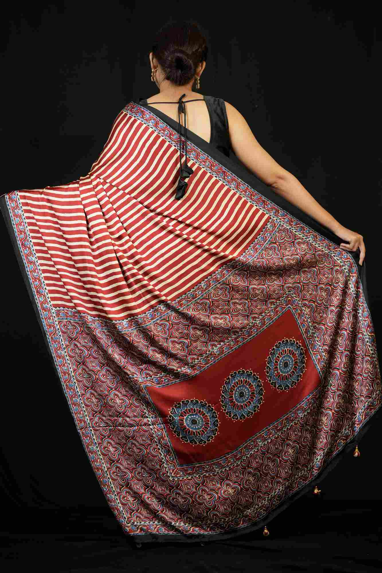 Ajrakh Printed Crepe Silk Ready To Wear Saree