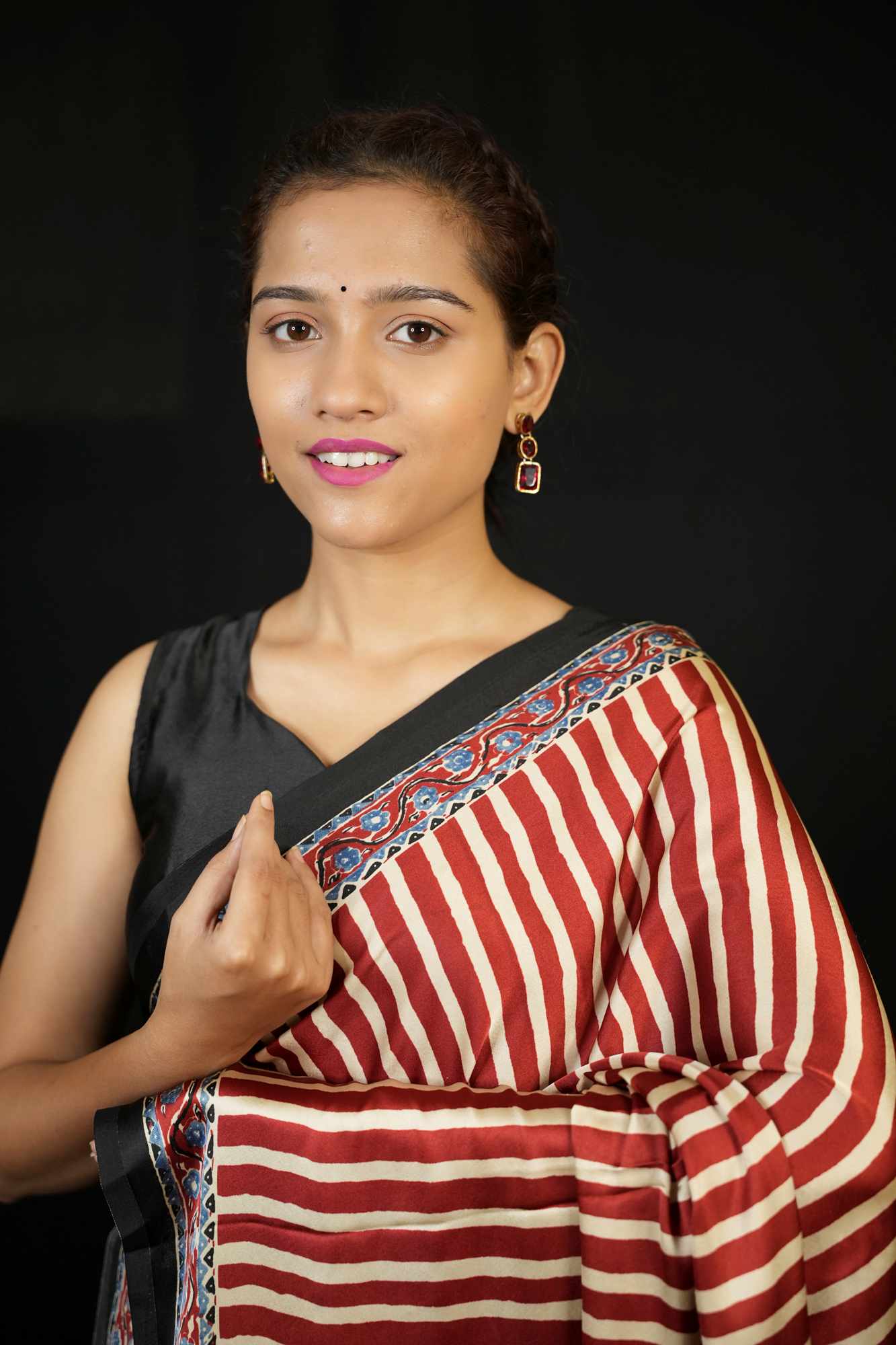 Ajrakh Printed Crepe Silk Ready To Wear Saree