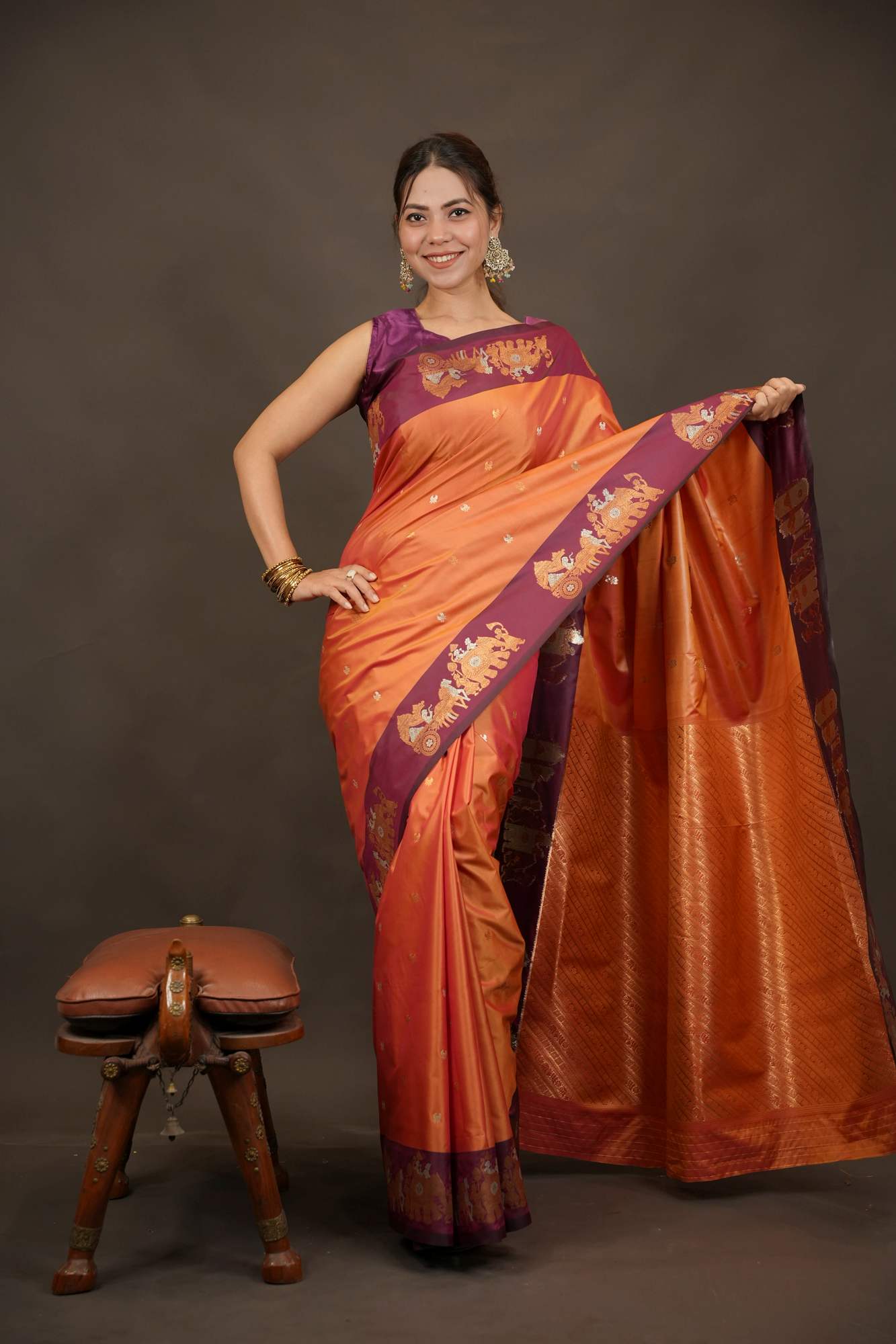 Traditional Woven Motif Design Malal Silk Ready-to-Wear Saree