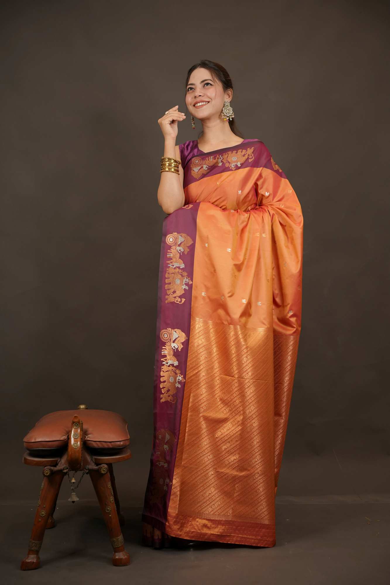 Traditional Woven Motif Design Malal Silk Ready-to-Wear Saree