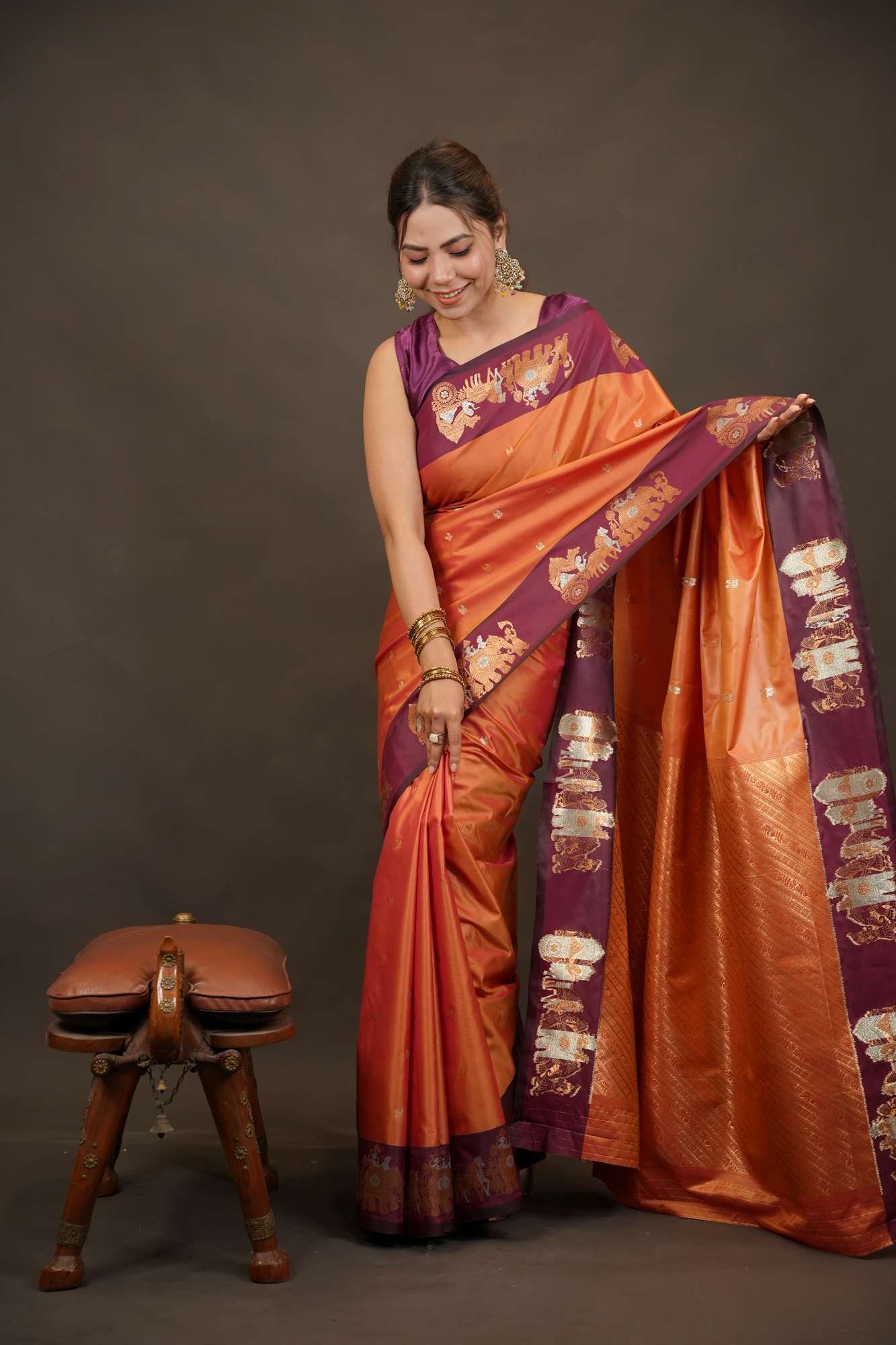 Traditional Woven Motif Design Malal Silk Ready-to-Wear Saree