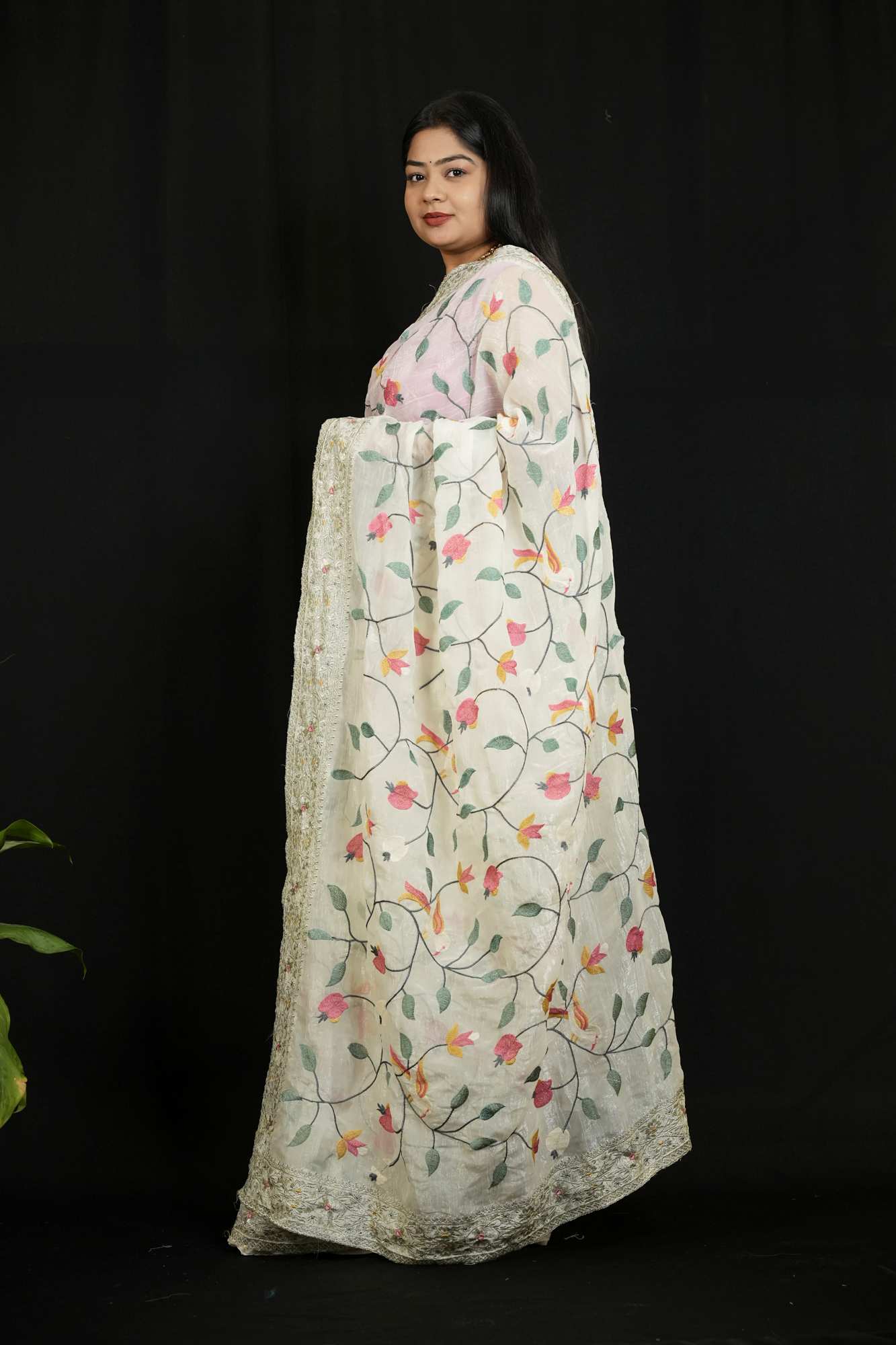 Crunchy Organza with Intricate Thread Embroidery Ready To Wear Saree