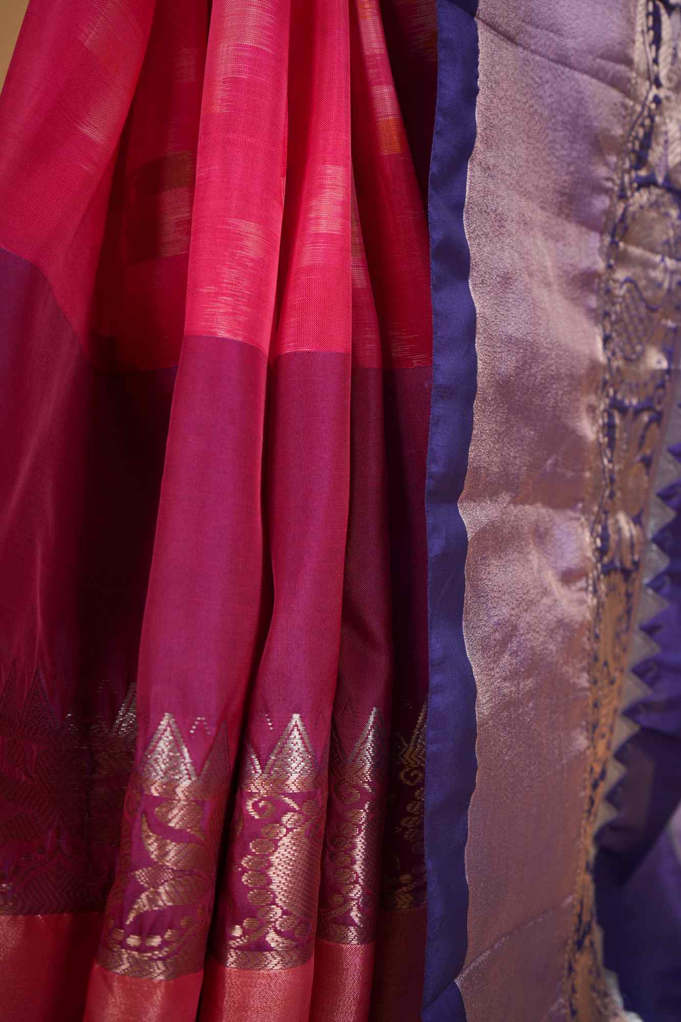 Pochampalli Inspired Silk Ikat With Contrast Pallu Ready To Wear Saree