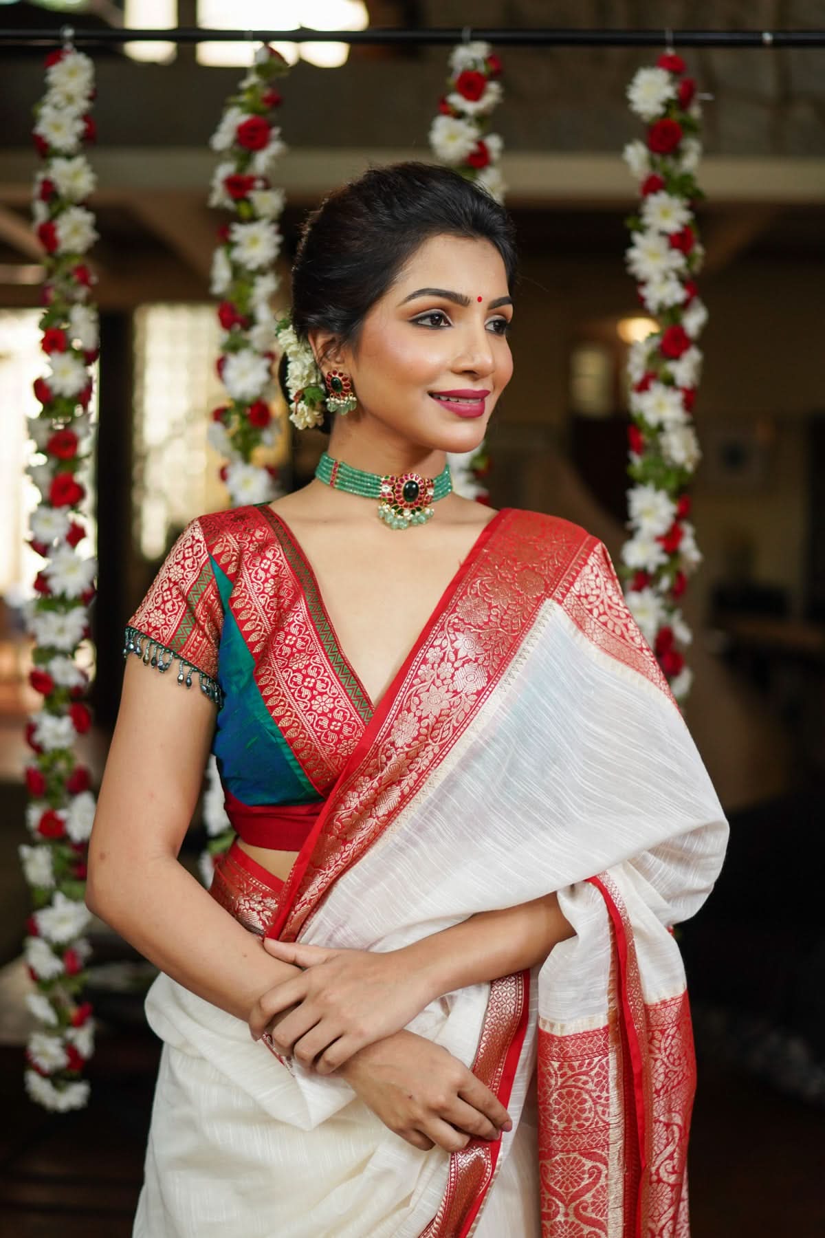 Green Red Blouse with V neck Mix and Match Blouse for saree, Made to Order | Shobitam
