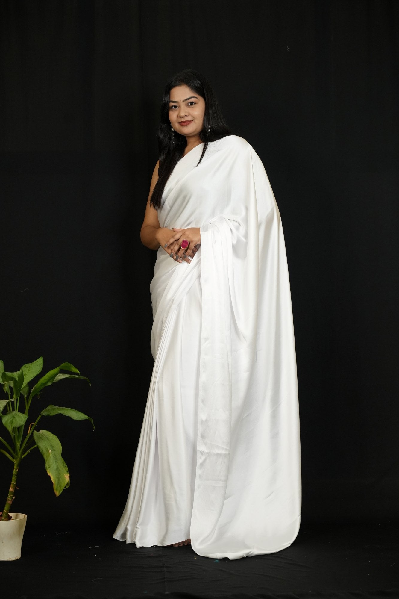 White Satin Wrap In One Minute Saree