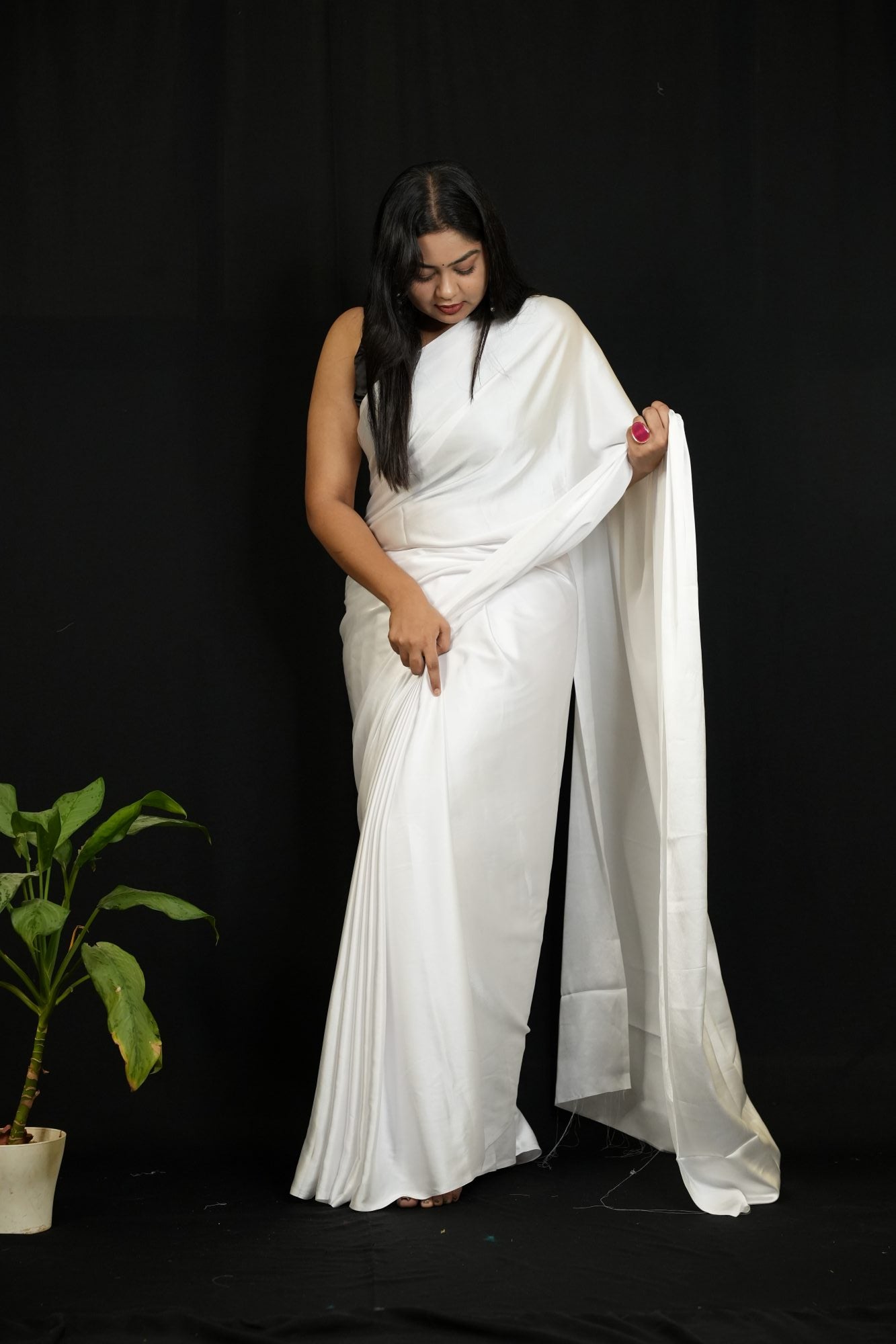 White Satin Wrap In One Minute Saree