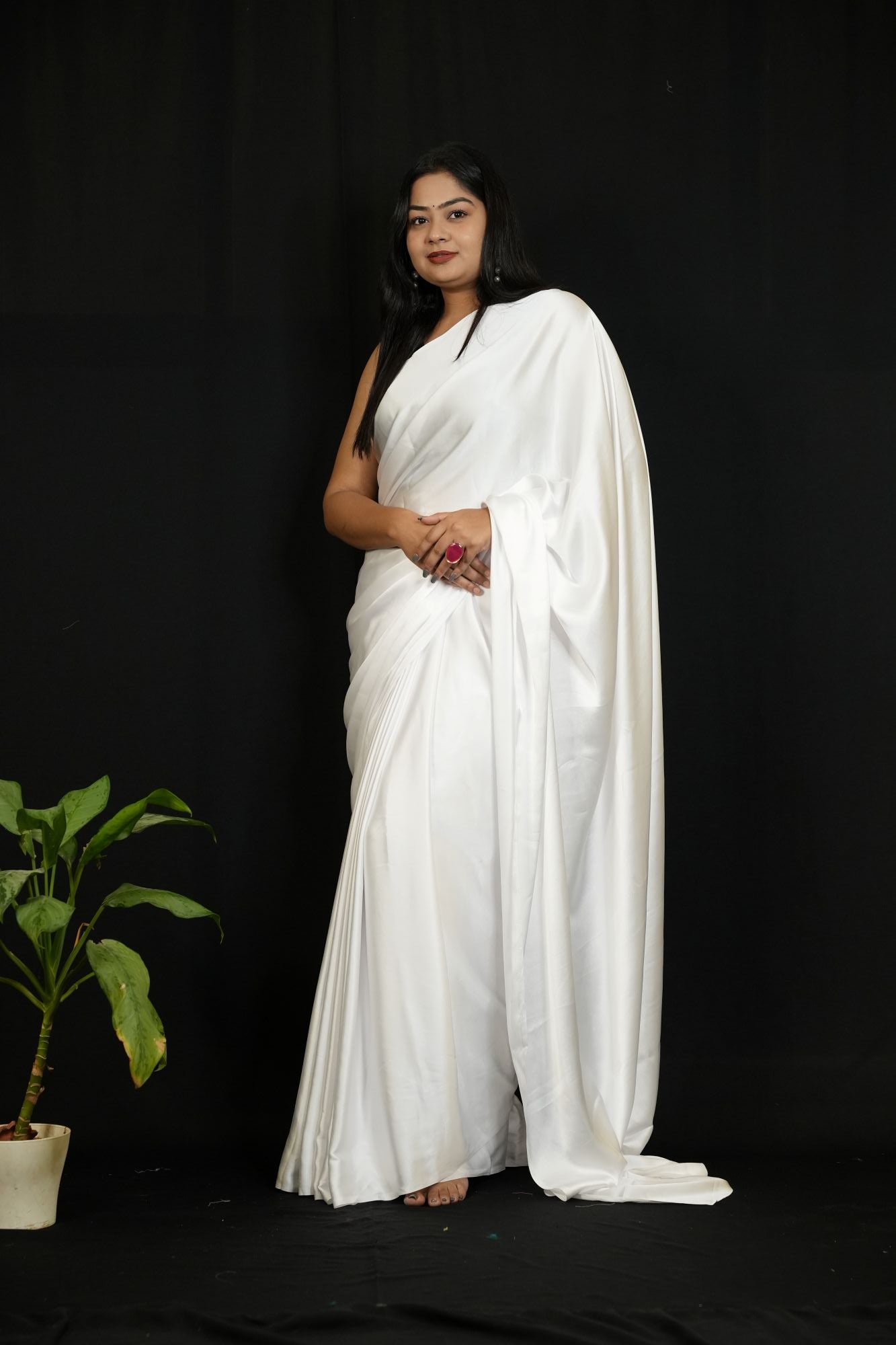 White Satin Wrap In One Minute Saree