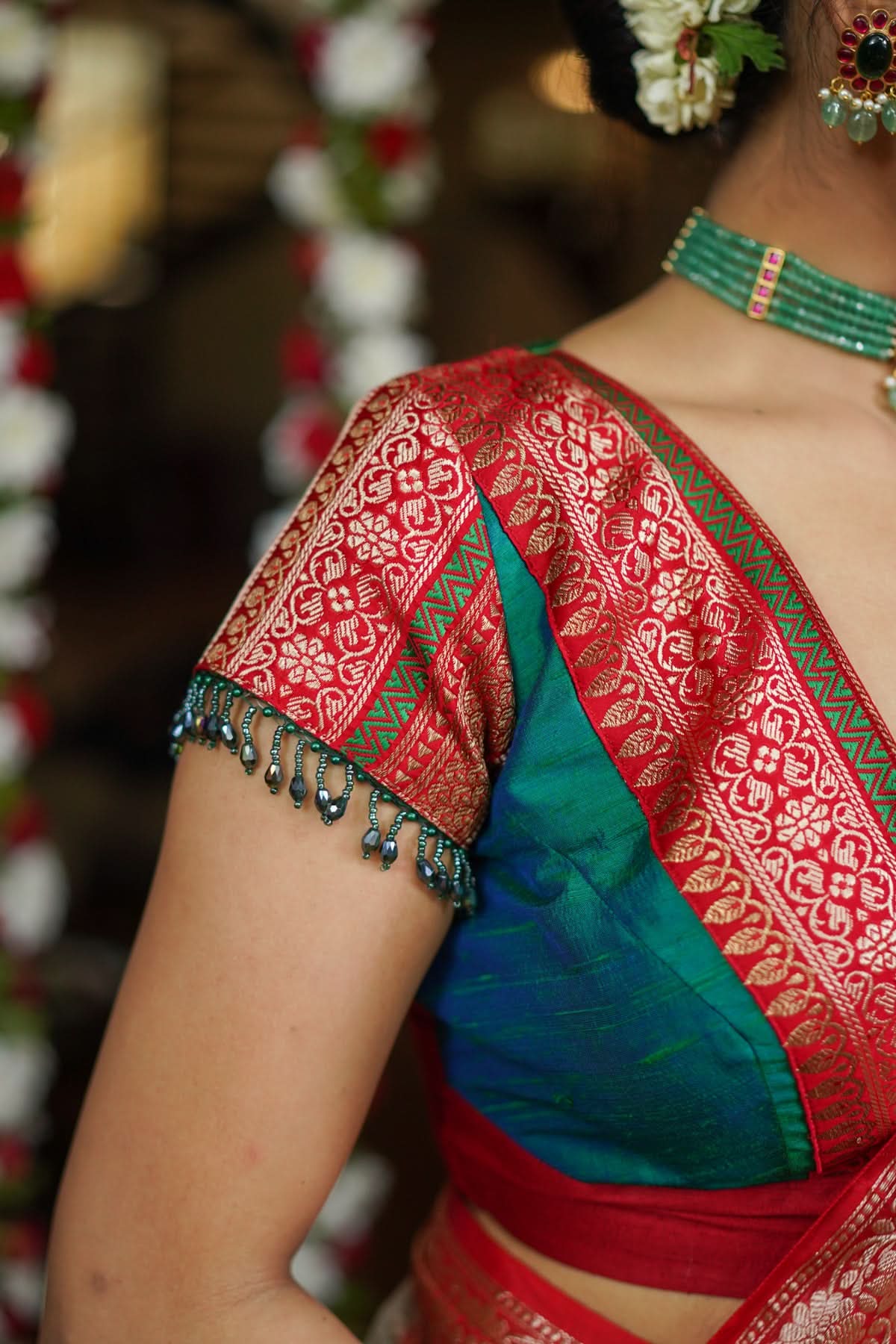 Green Red Blouse with V neck Mix and Match Blouse for saree, Made to Order | Shobitam
