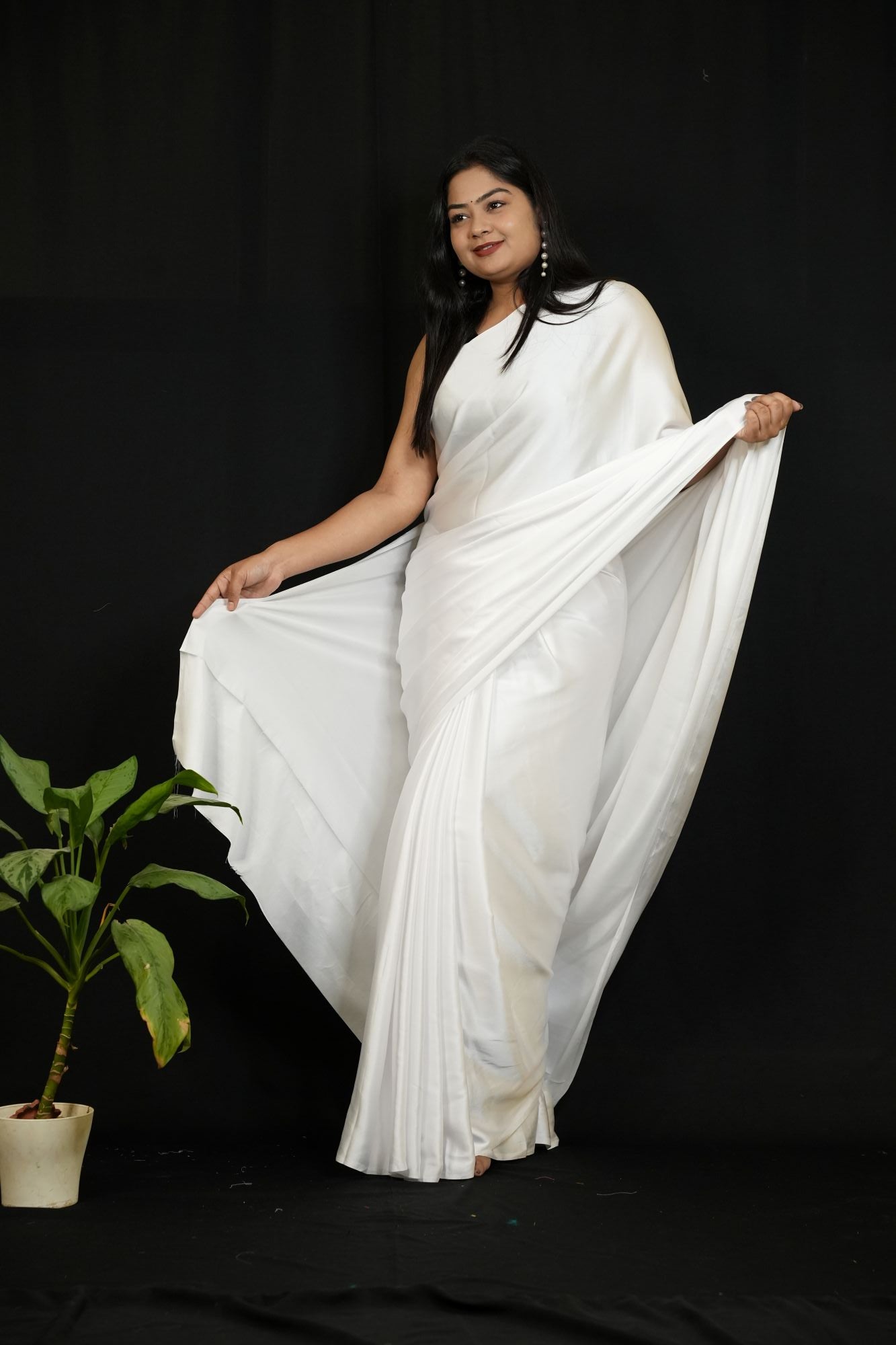 White Satin Wrap In One Minute Saree