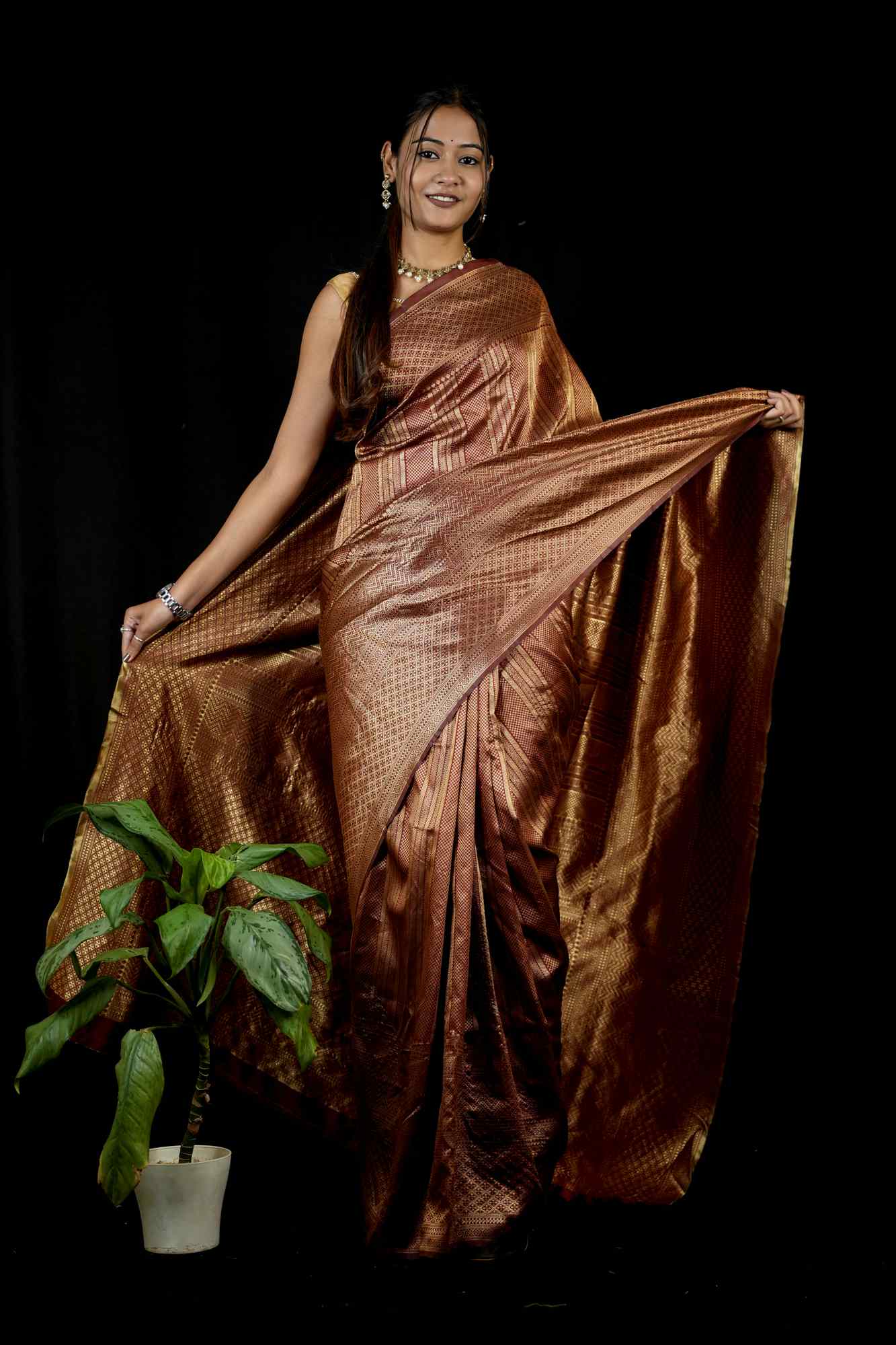 Banarasi Inspired Silk with Golden Zari Weave Ready To Wear Saree