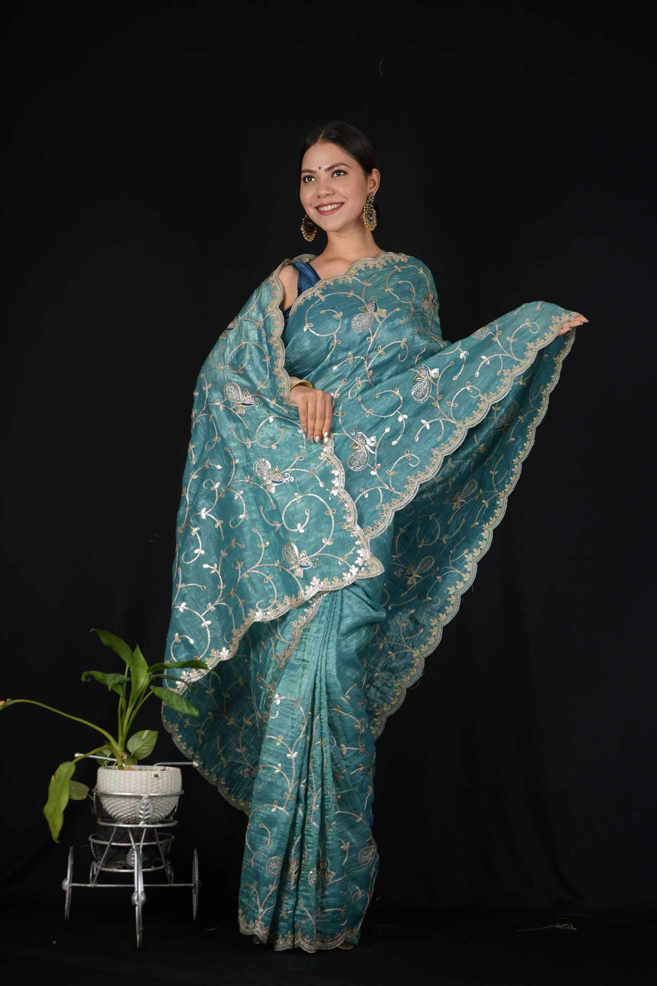 Overall beautiful Embroidery Crush Silk with Zari Weave Ready to wear Saree