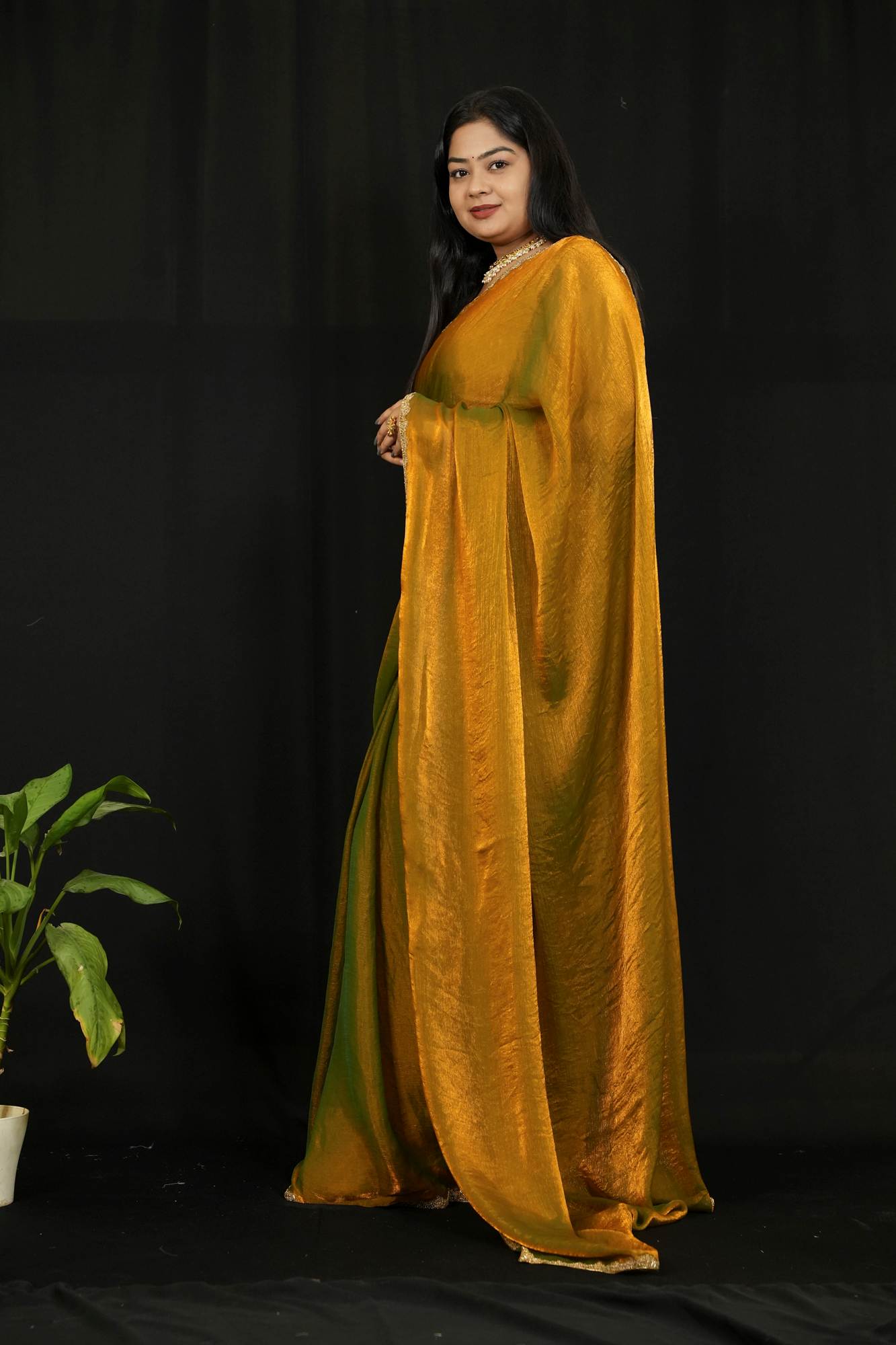 Jimi Chu Silk with Delicate & Stone-Studded Border Ready To Wear Saree