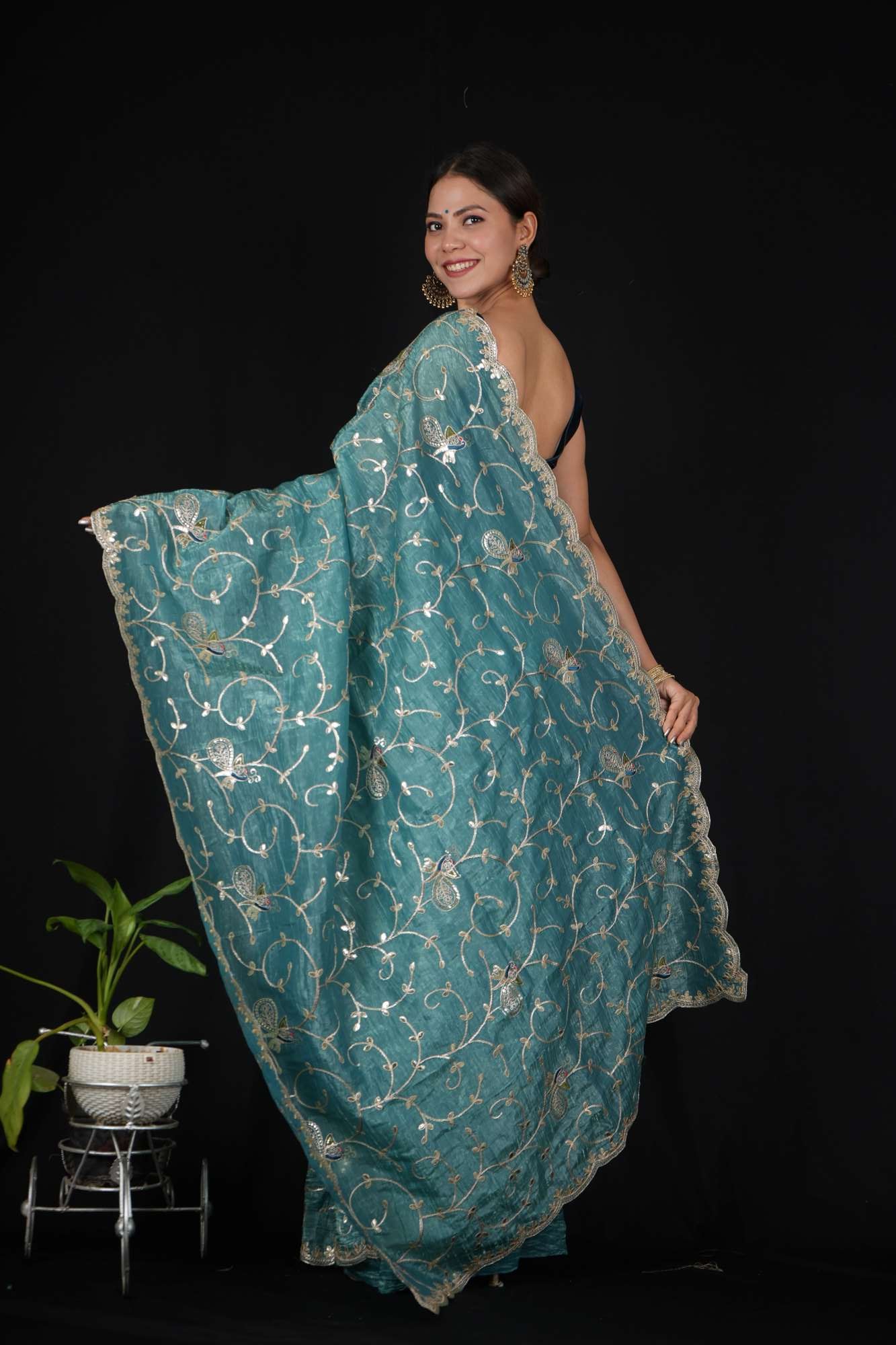 Overall beautiful Embroidery Crush Silk with Zari Weave Ready to wear Saree