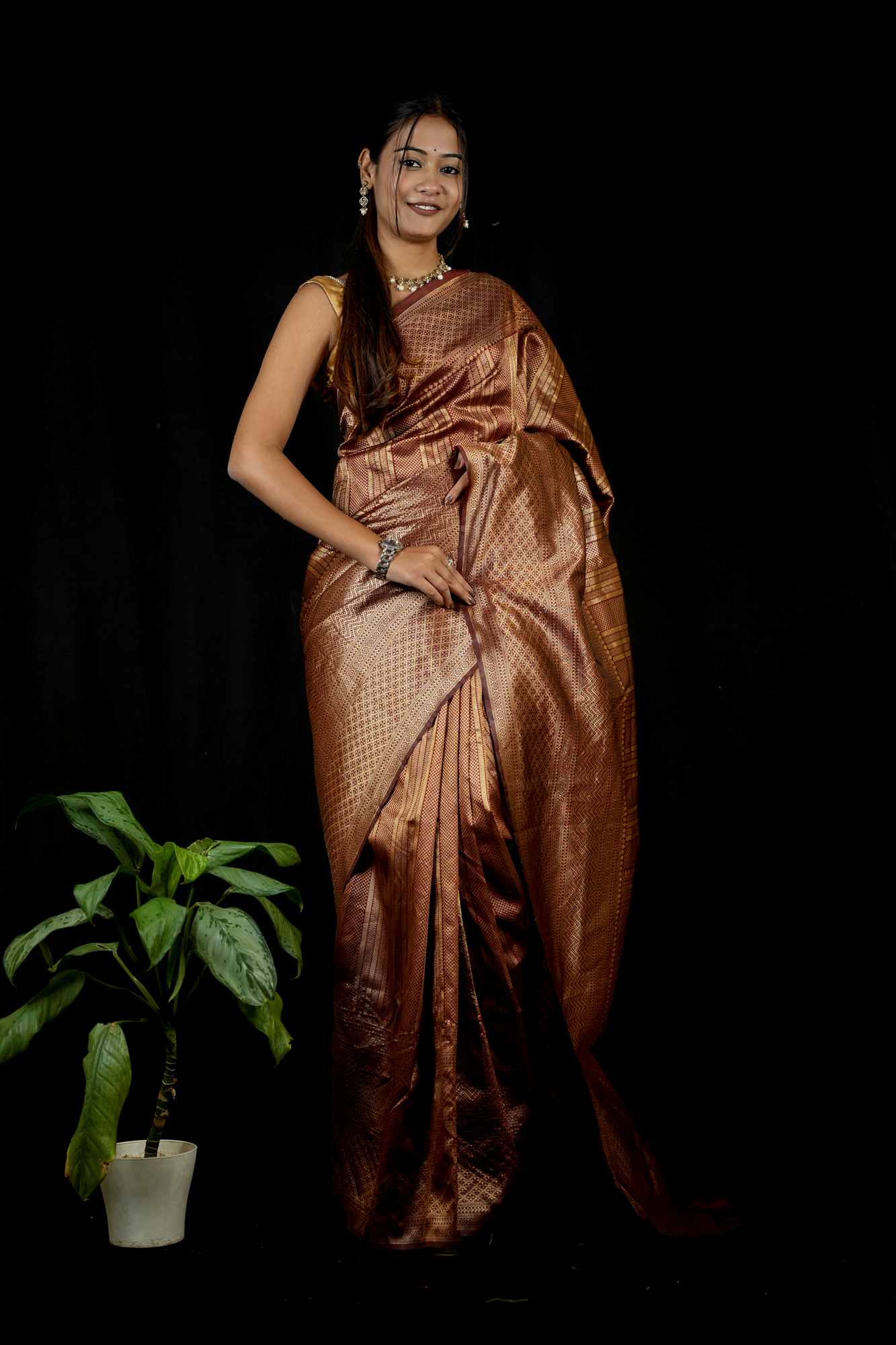 Banarasi Inspired Silk with Golden Zari Weave Ready To Wear Saree