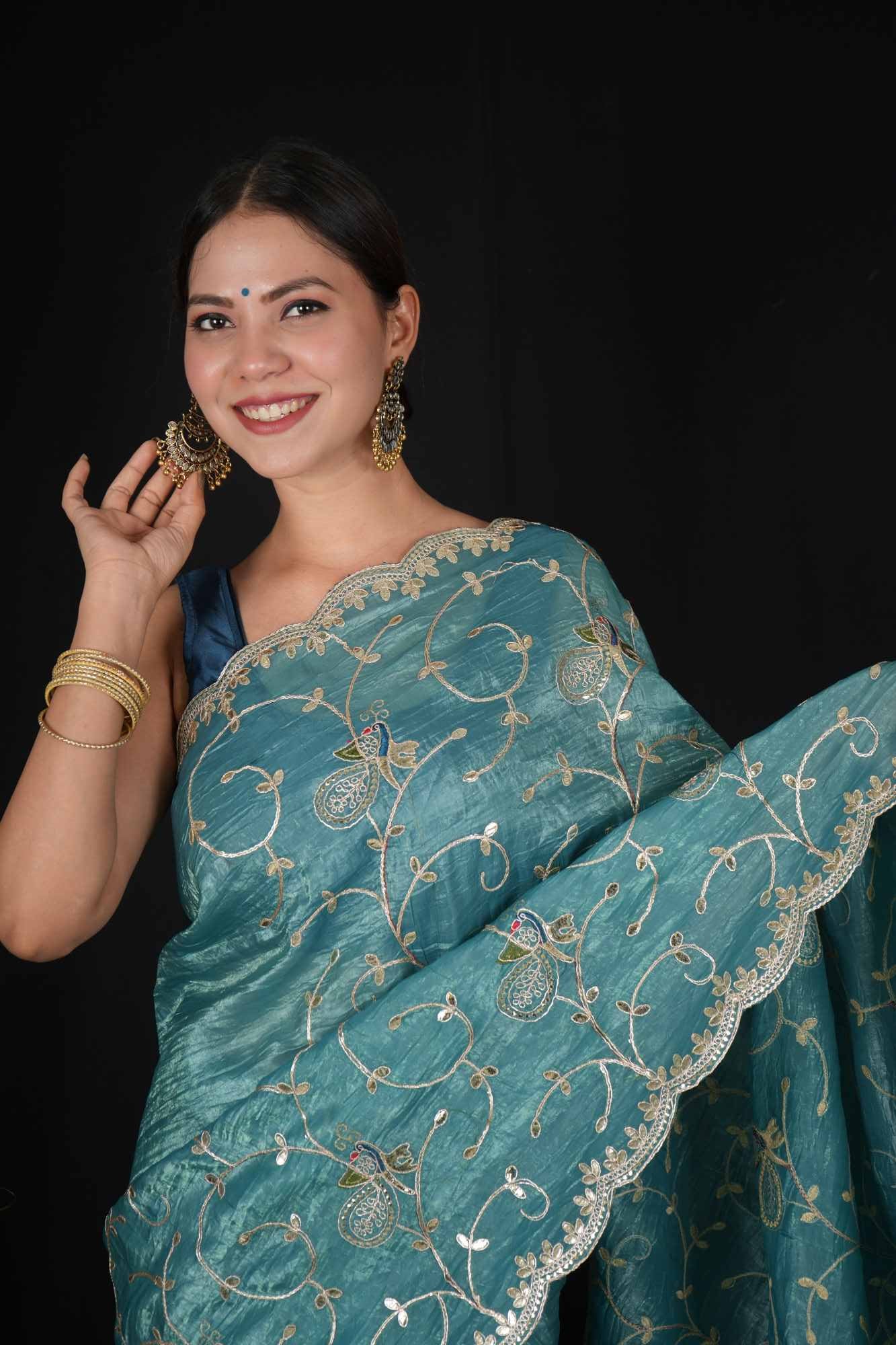 Overall beautiful Embroidery Crush Silk with Zari Weave Ready to wear Saree