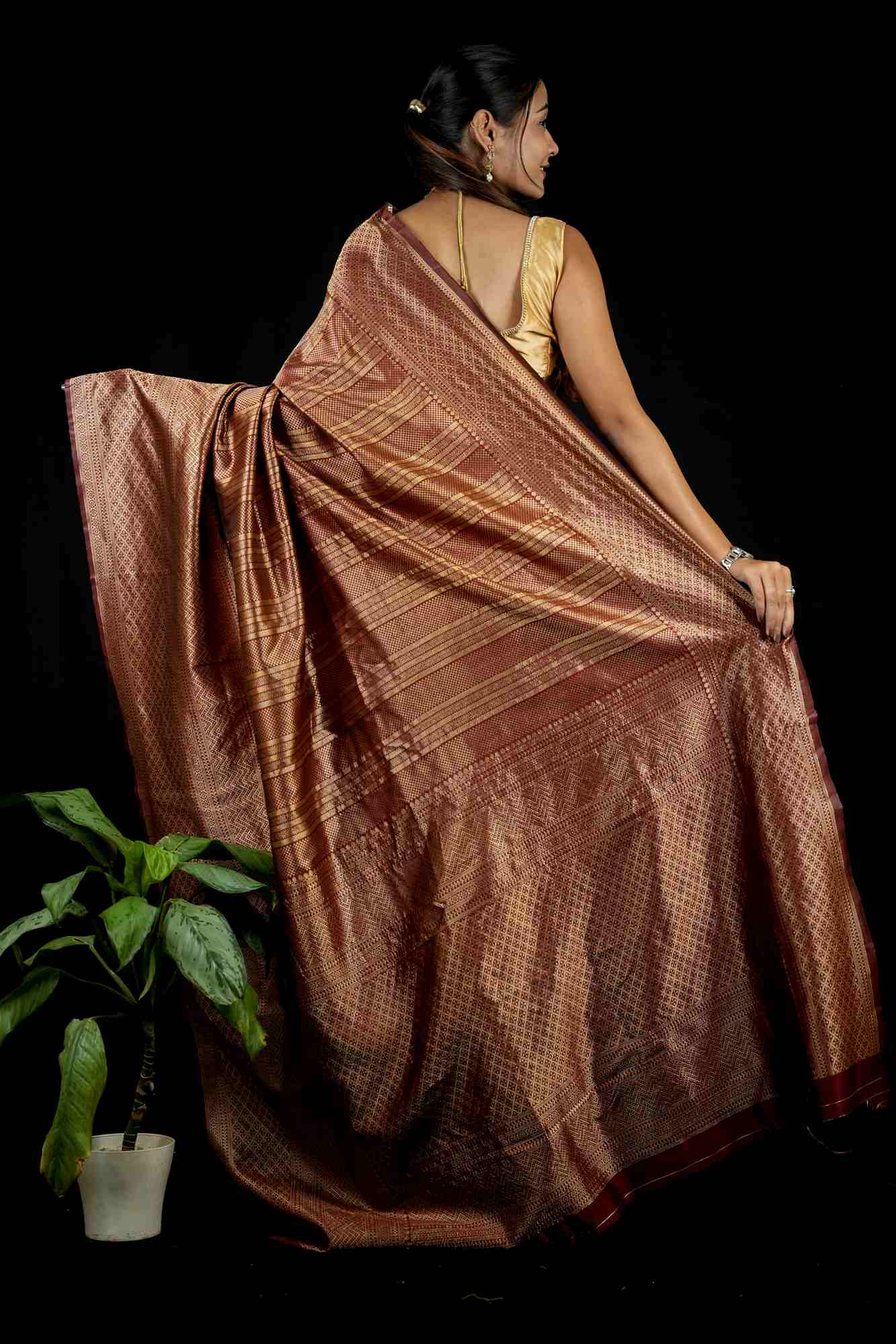 Banarasi Inspired Silk with Golden Zari Weave Ready To Wear Saree