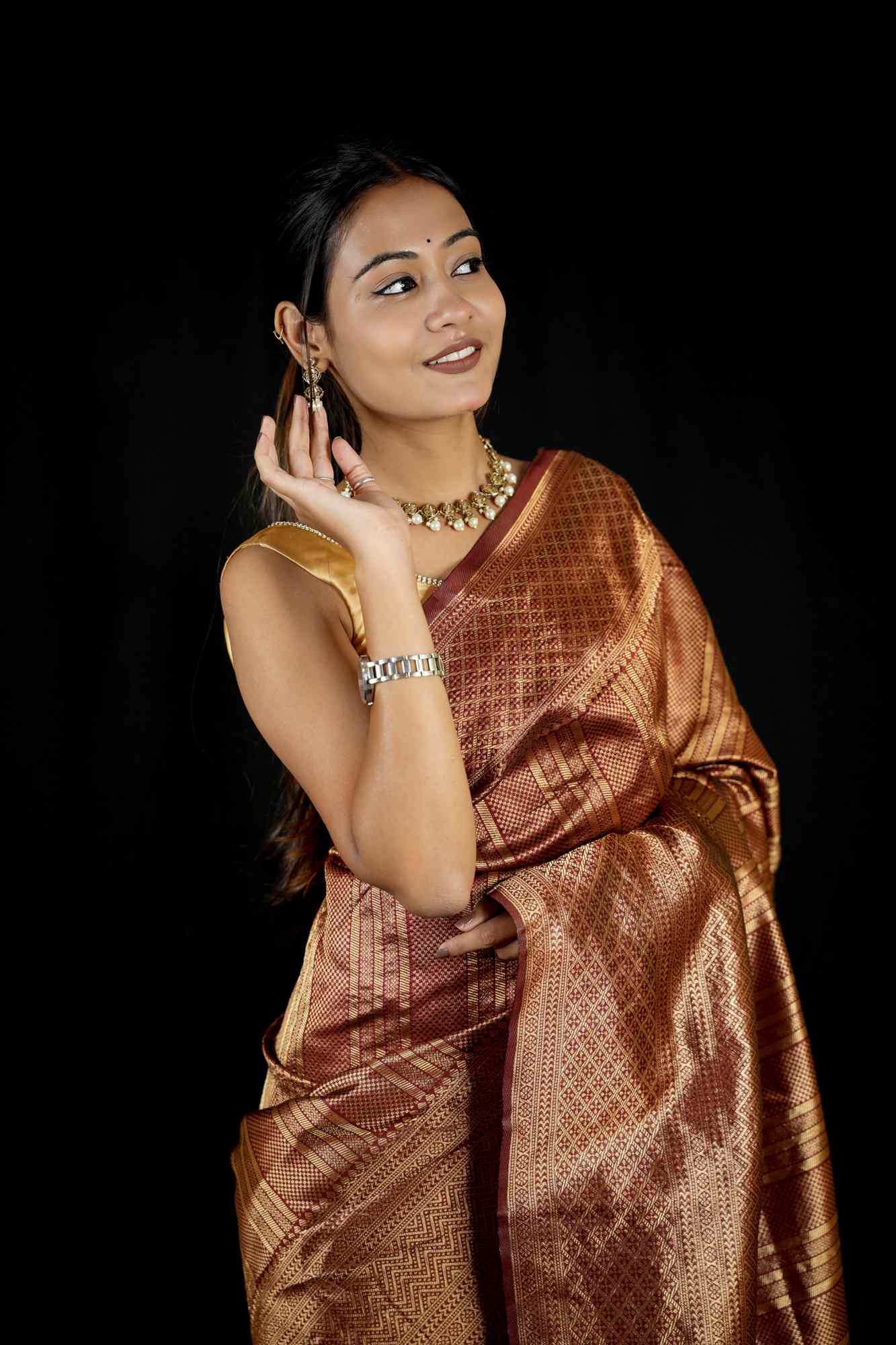 Banarasi Inspired Silk with Golden Zari Weave Ready To Wear Saree