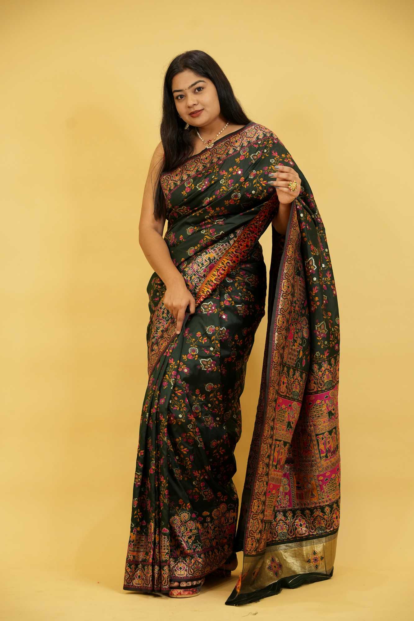 Silk with Intricate Bishnupuri weave ornate border Ready To Wear Saree