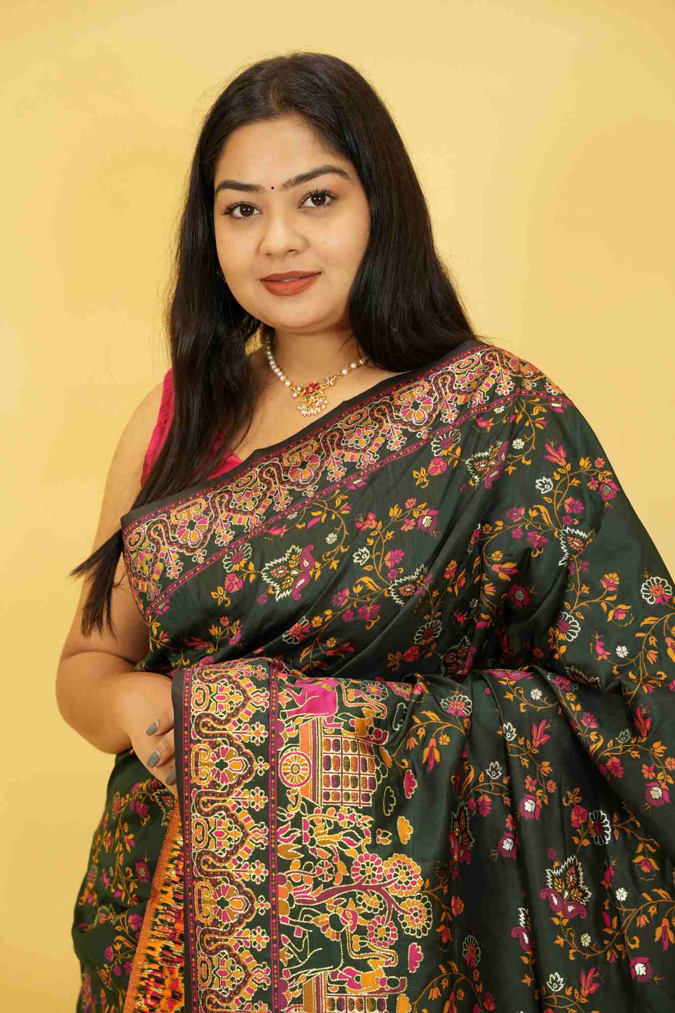 Silk with Intricate Bishnupuri weave ornate border Ready To Wear Saree