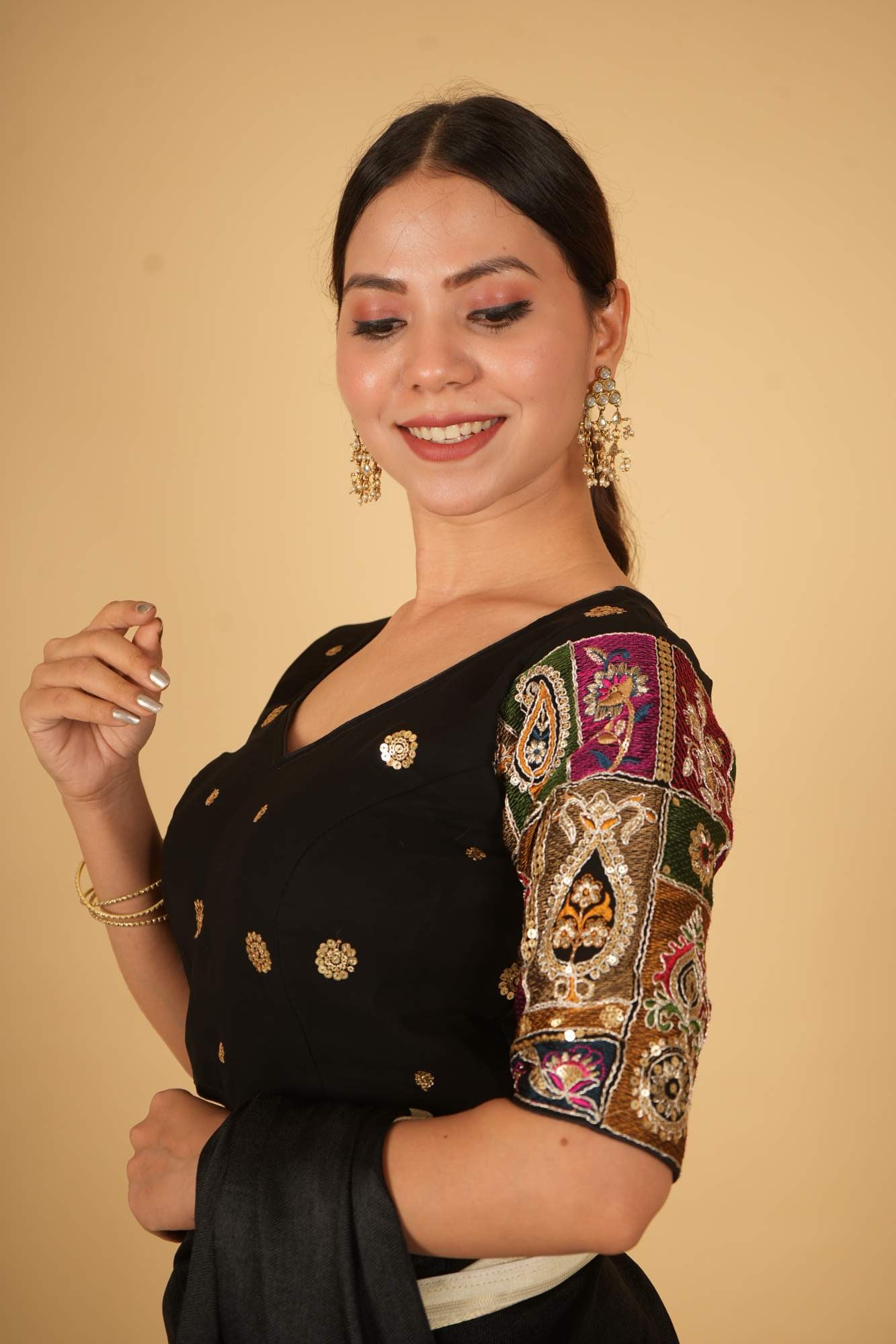Black Georgette with Handwork Embroidery Ready to Wear Blouse