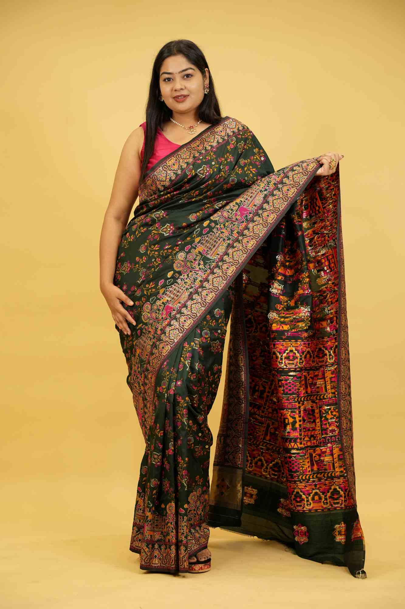 Silk with Intricate Bishnupuri weave ornate border Ready To Wear Saree