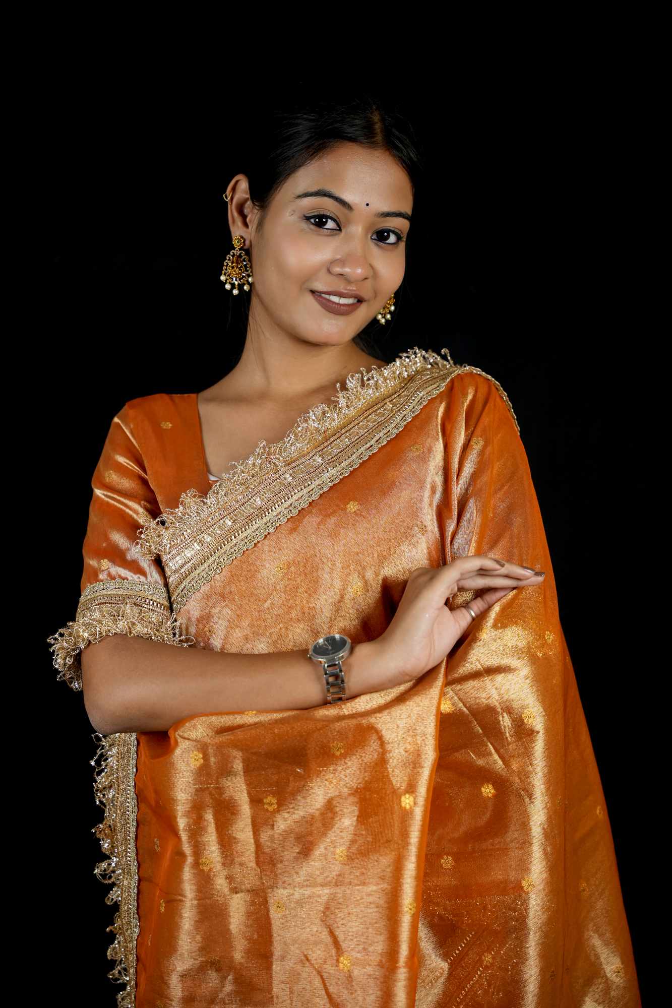 Dhup Chav Tissue Silk Banarasi-Inspired with Zari & Broad Lace Border Ready To Wear Saree