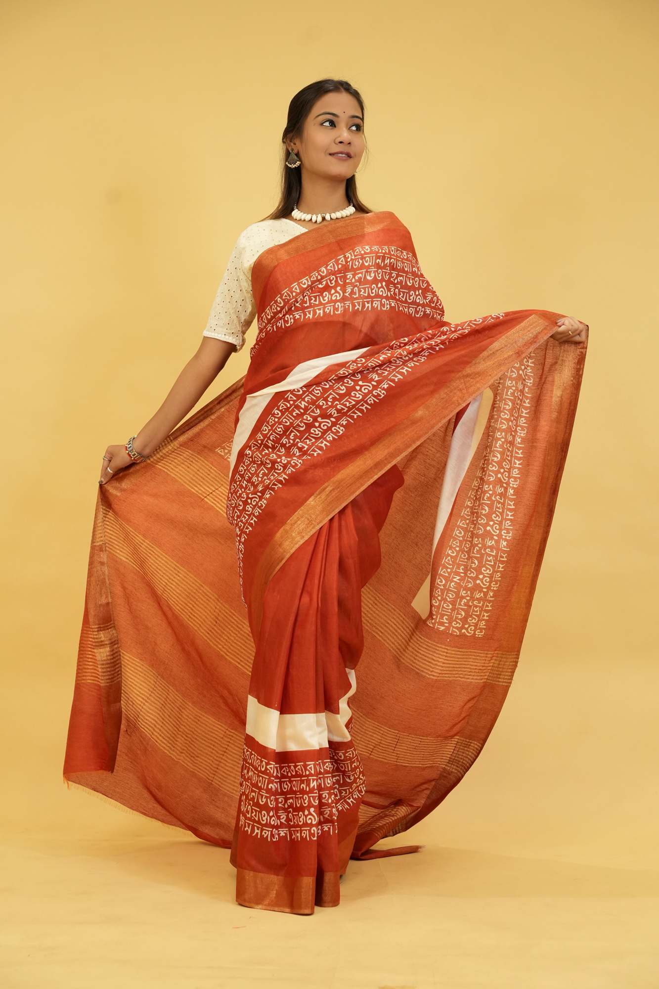 Bapta Silk with mantra Weave & Golden Zari Borders Ready To wear Saree