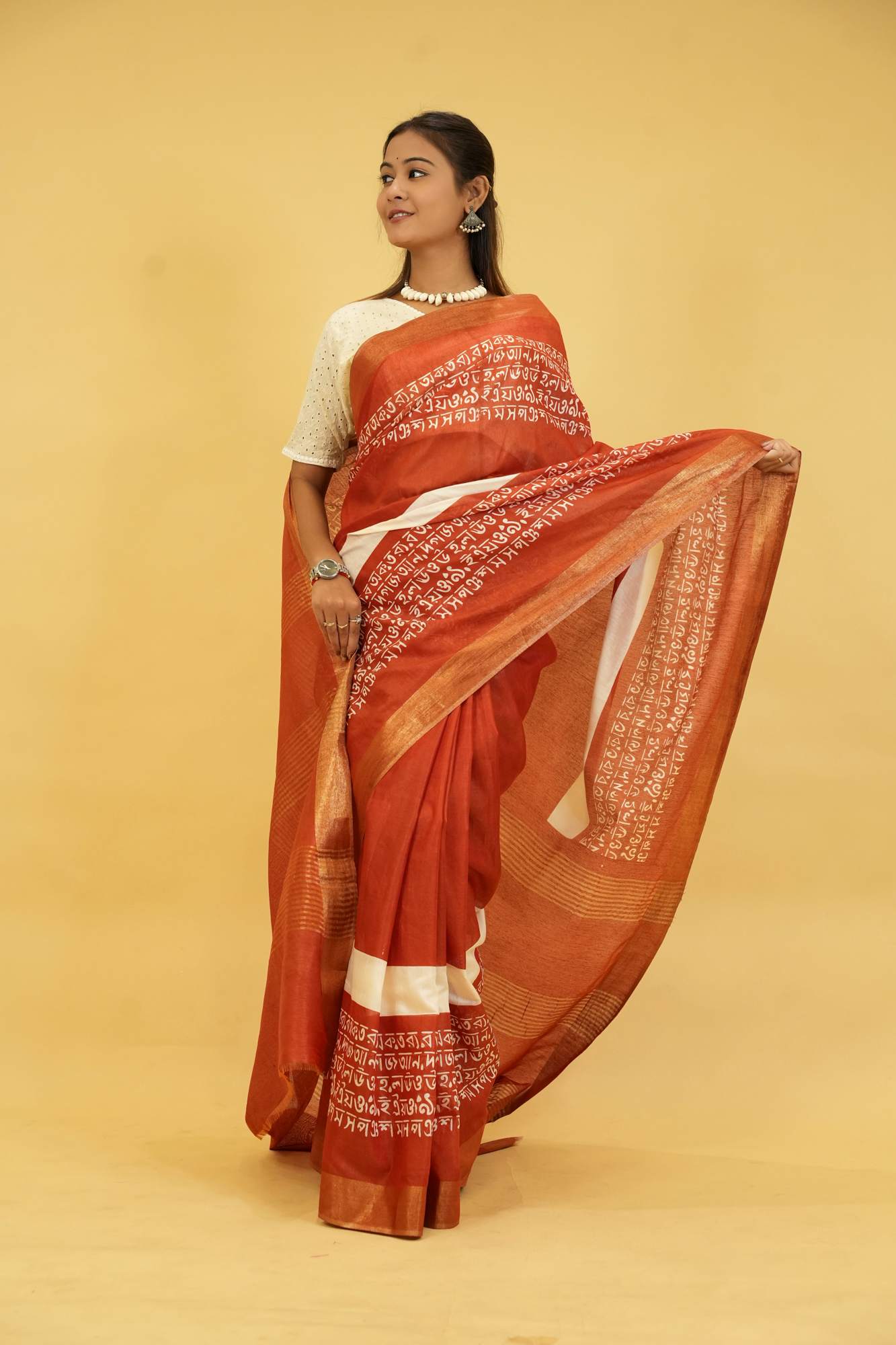 Bapta Silk with mantra Weave & Golden Zari Borders Ready To wear Saree