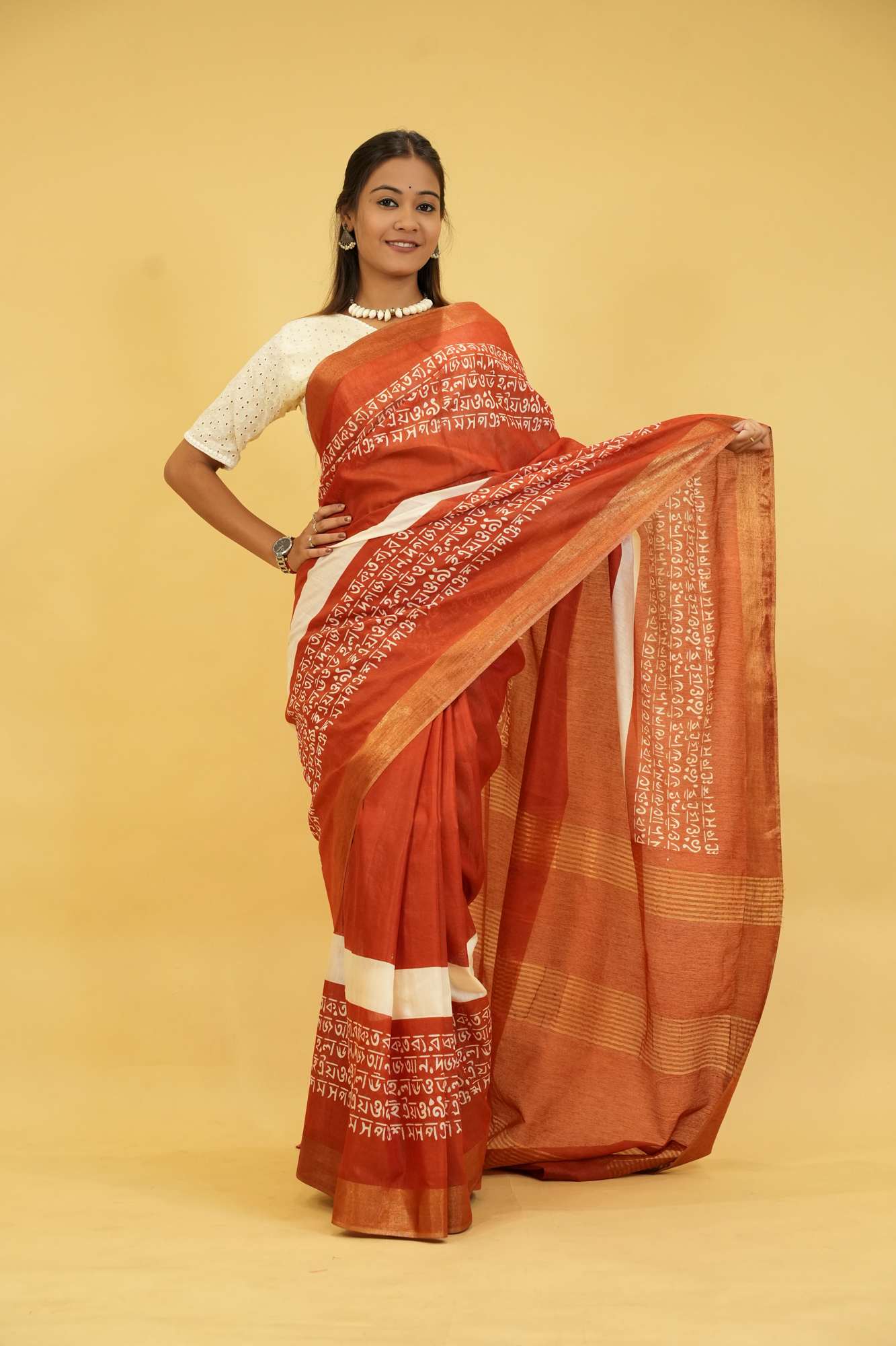 Bapta Silk with mantra Weave & Golden Zari Borders Ready To wear Saree