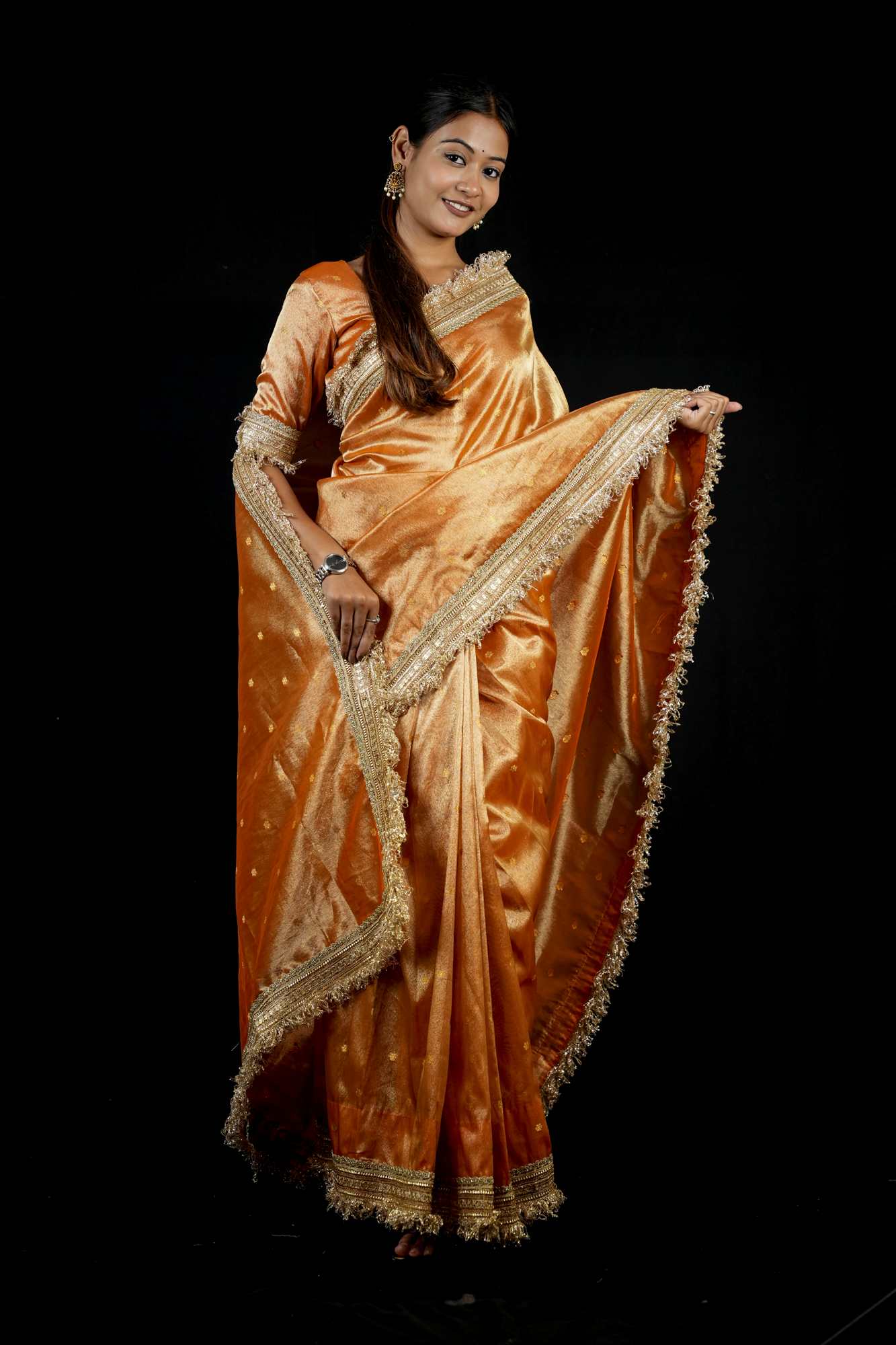 Dhup Chav Tissue Silk Banarasi-Inspired with Zari & Broad Lace Border Ready To Wear Saree