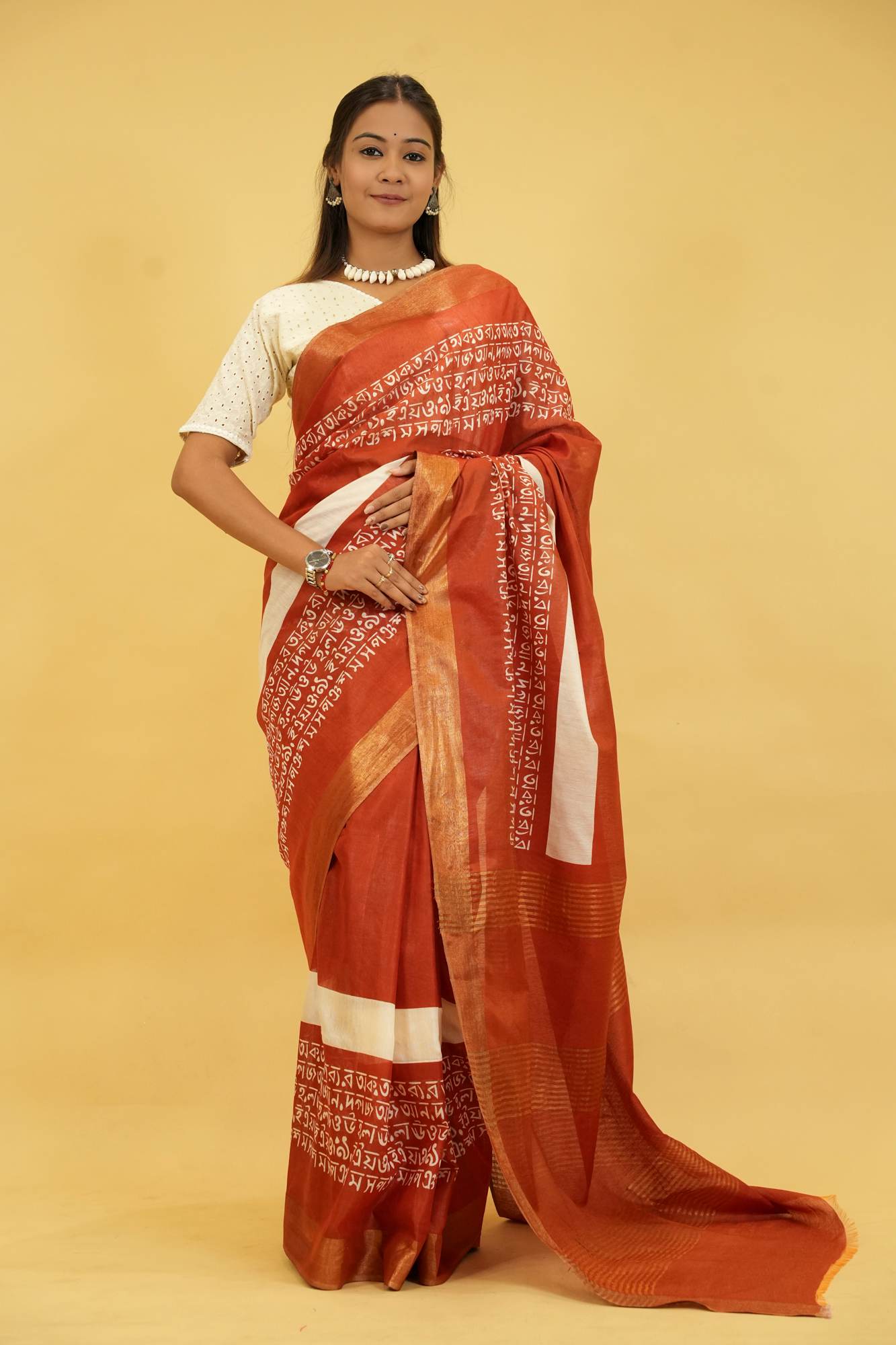 Bapta Silk with mantra Weave & Golden Zari Borders Ready To wear Saree