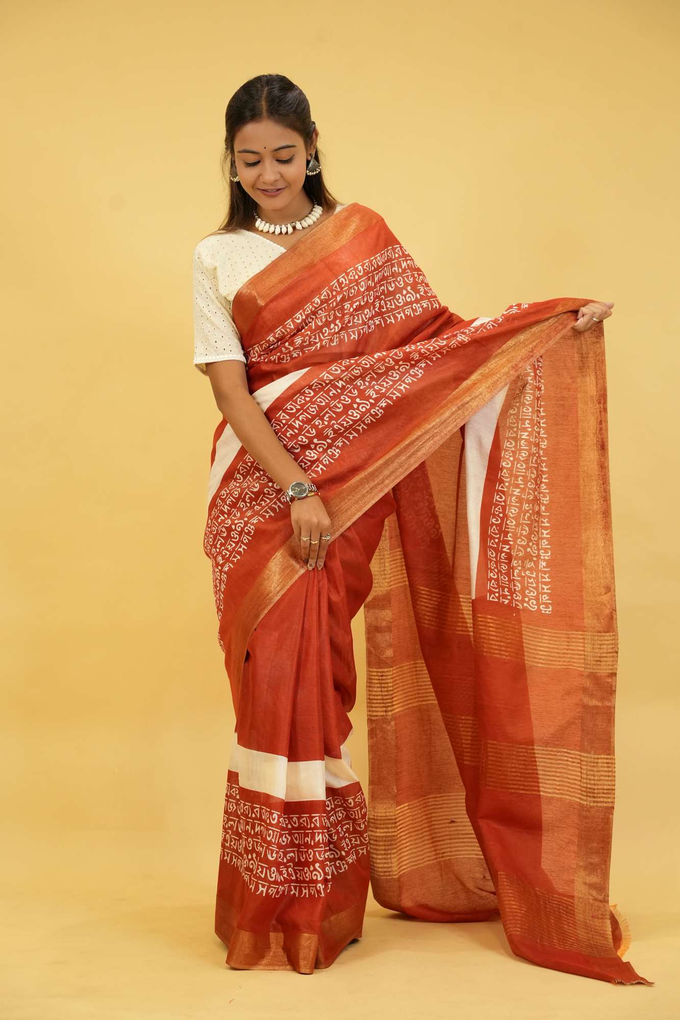 Bapta Silk with mantra Weave & Golden Zari Borders Ready To wear Saree