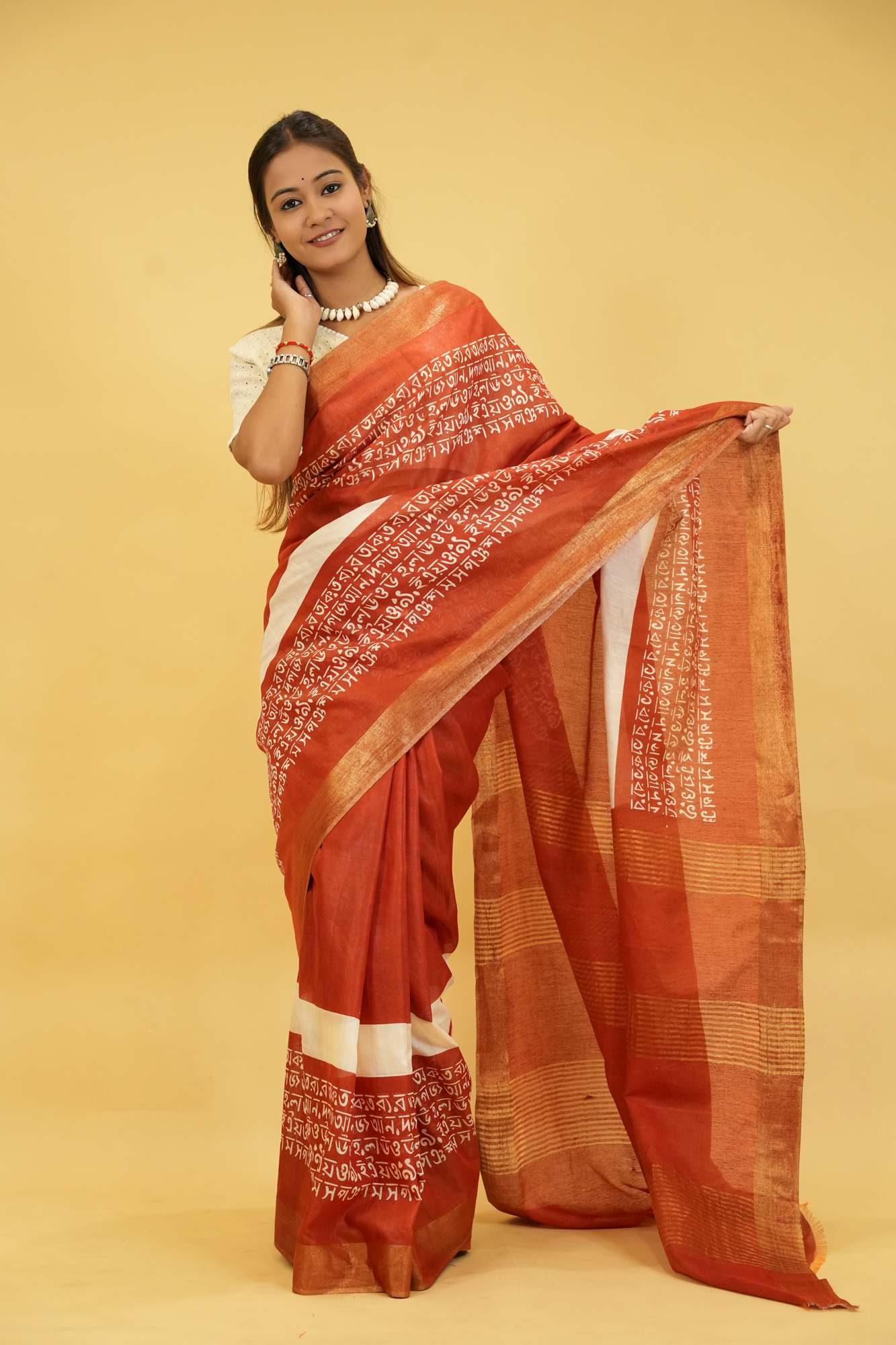Bapta Silk with mantra Weave & Golden Zari Borders Ready To wear Saree