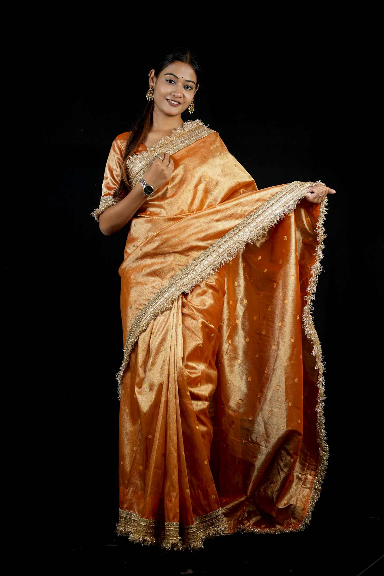 Dhup Chav Tissue Silk Banarasi-Inspired with Zari & Broad Lace Border Ready To Wear Saree