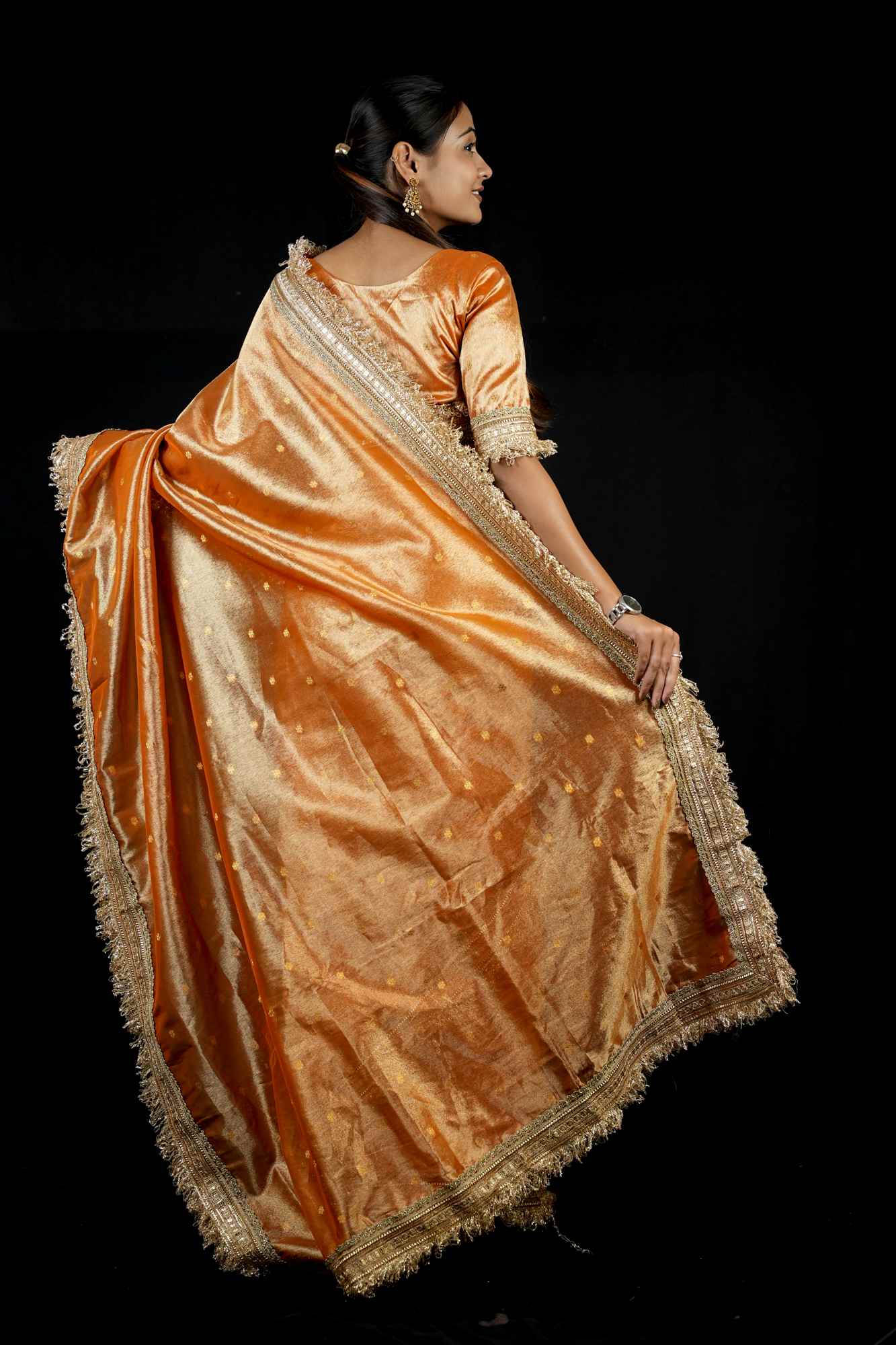 Dhup Chav Tissue Silk Banarasi-Inspired with Zari & Broad Lace Border Ready To Wear Saree