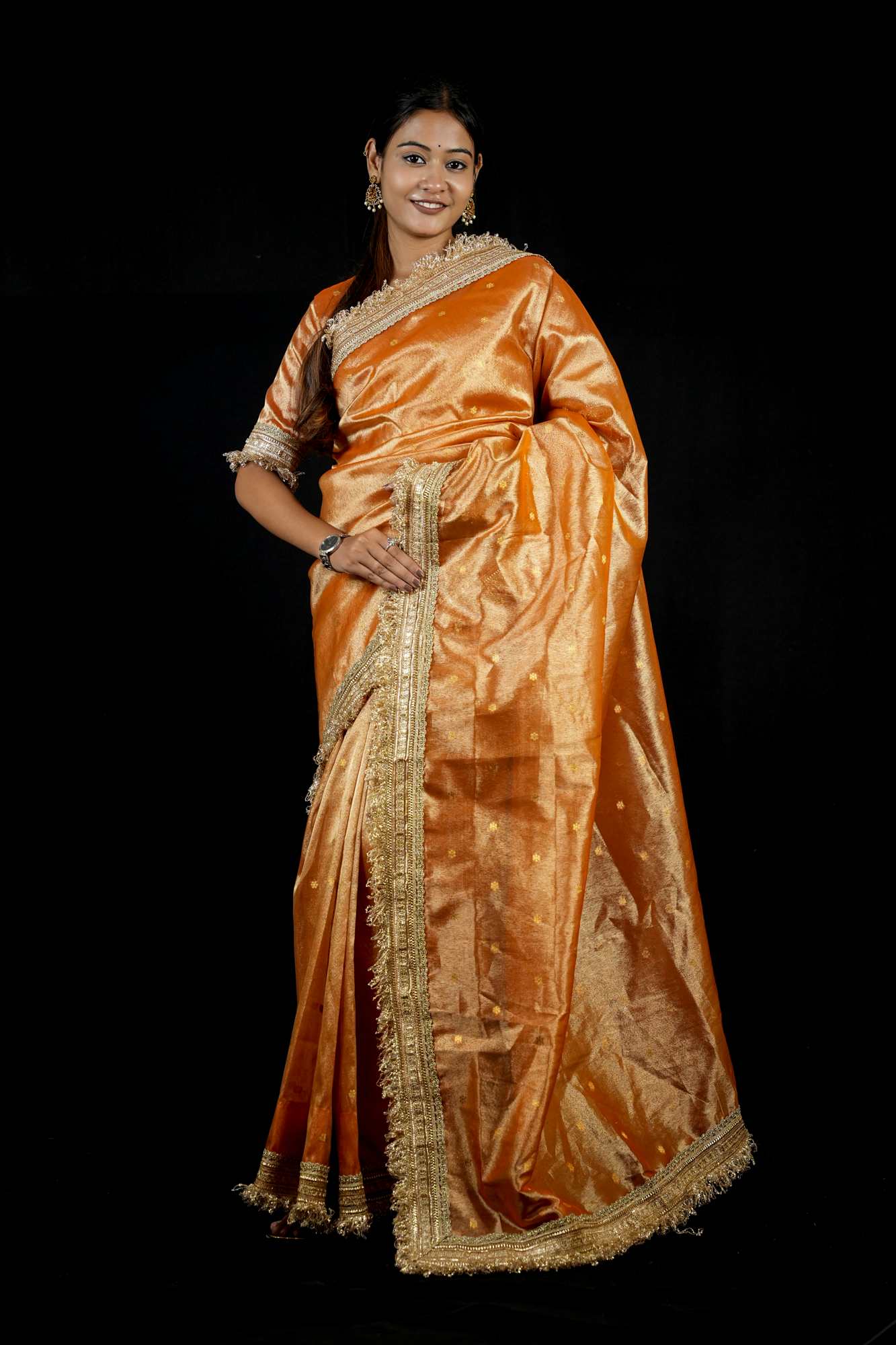 Dhup Chav Tissue Silk Banarasi-Inspired with Zari & Broad Lace Border Ready To Wear Saree