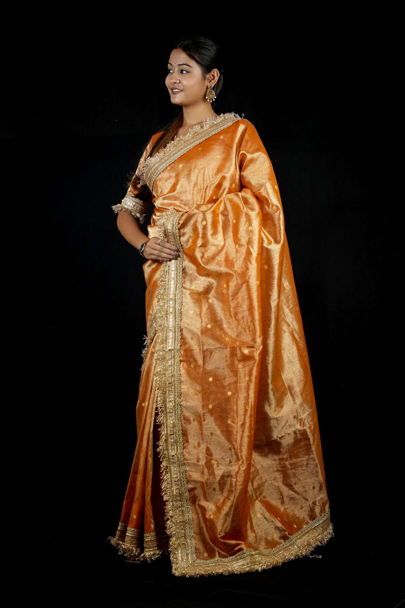Dhup Chav Tissue Silk Banarasi-Inspired with Zari & Broad Lace Border Ready To Wear Saree