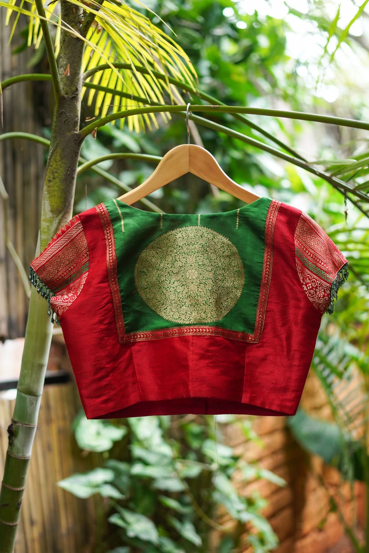 Green Red Blouse with V neck Mix and Match Blouse for saree, Made to Order | Shobitam
