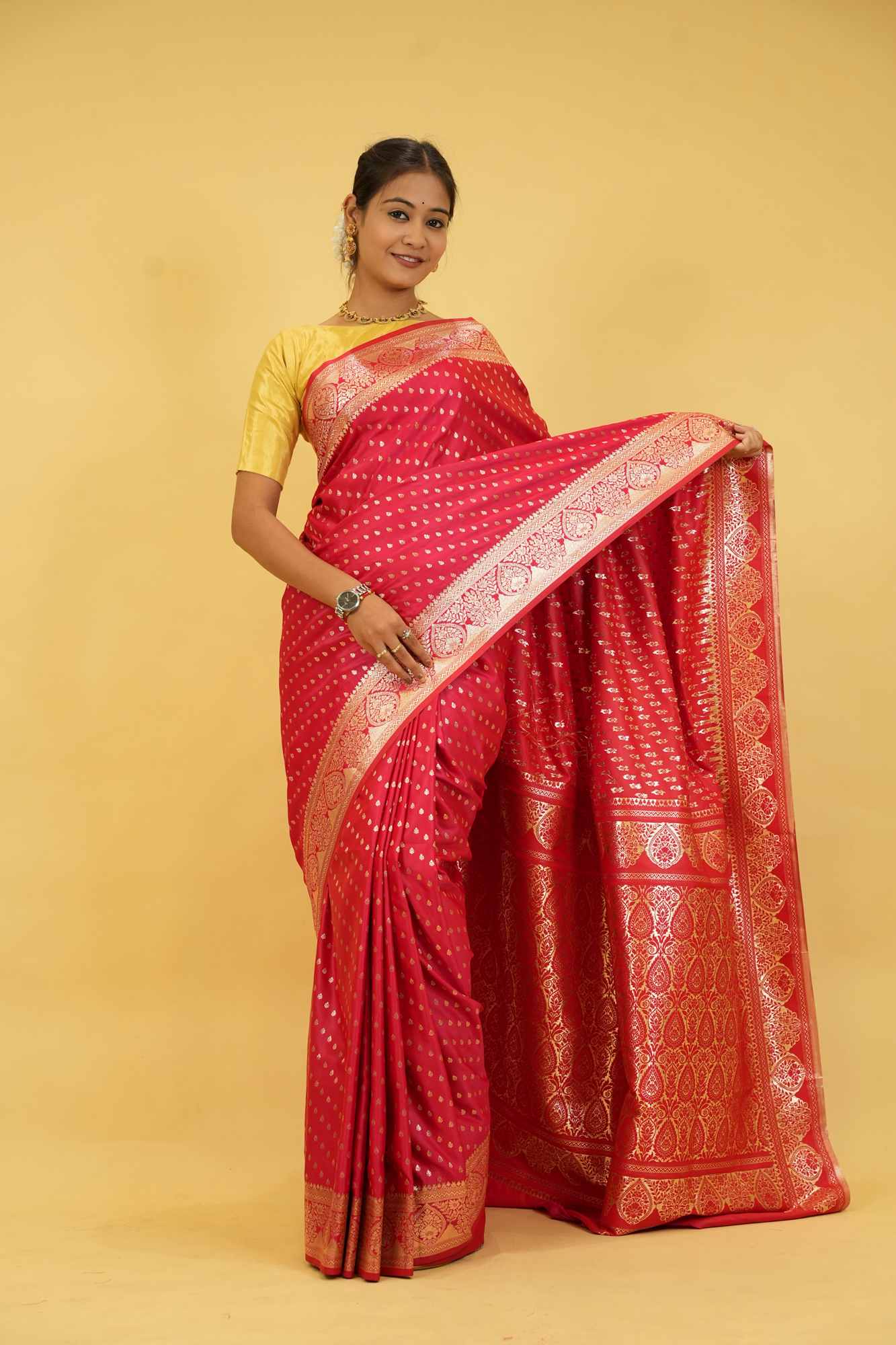 Bangalore Silk with Rich Zari Butta & Paisley Weave Ready To Wear saree