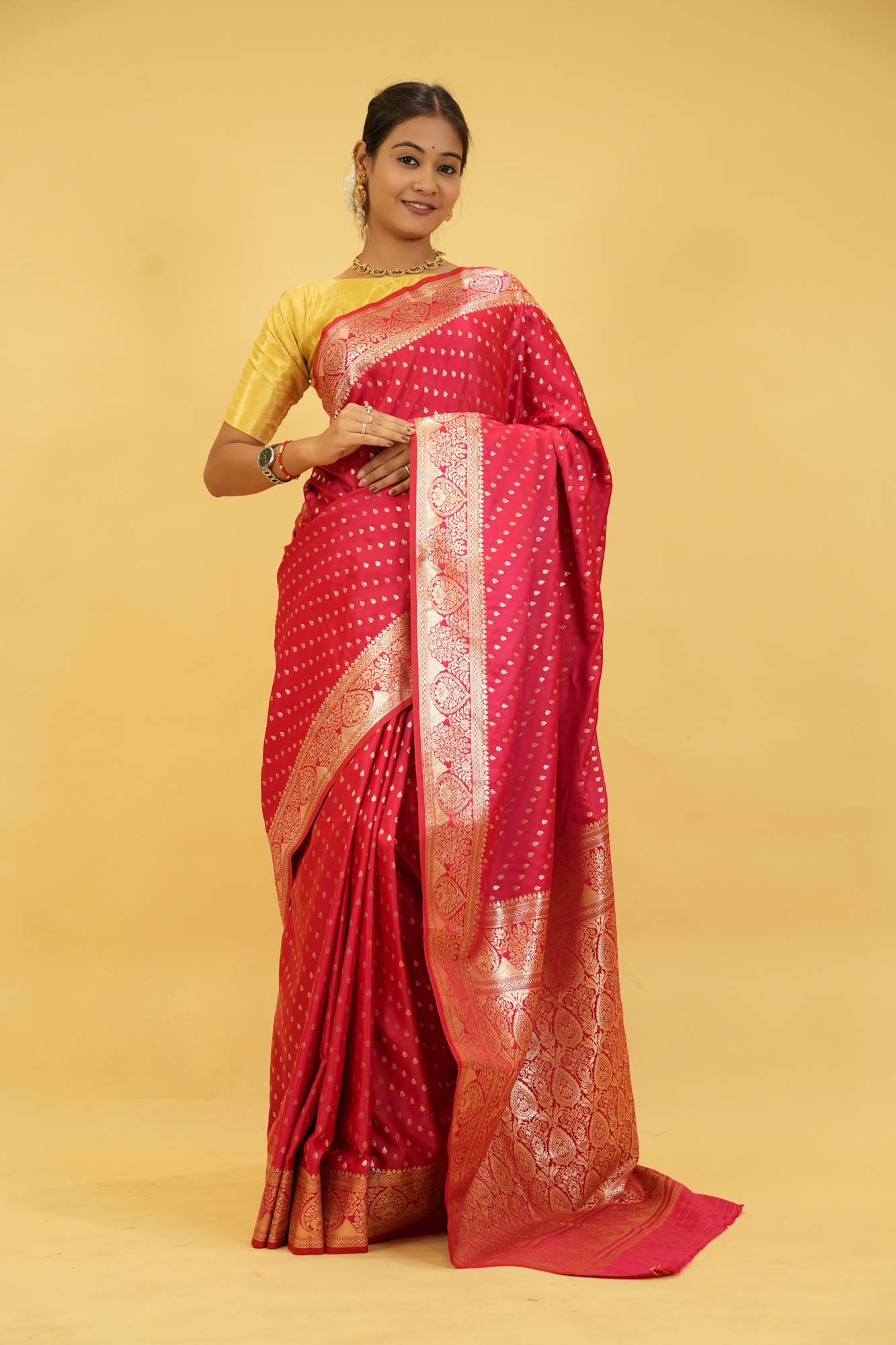 Bangalore Silk with Rich Zari Butta & Paisley Weave Ready To Wear saree