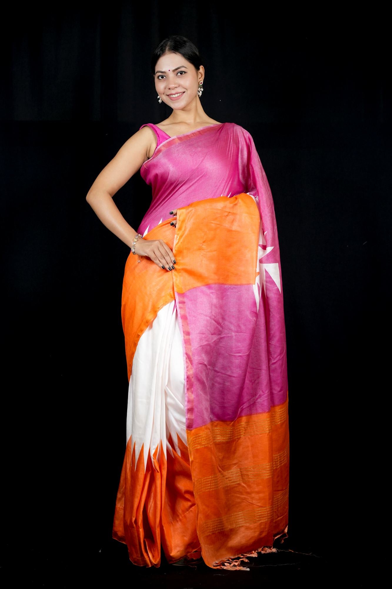 Semi Bapta Ghicha Tussar Silk with Contrast Border Ready To Wear Saree