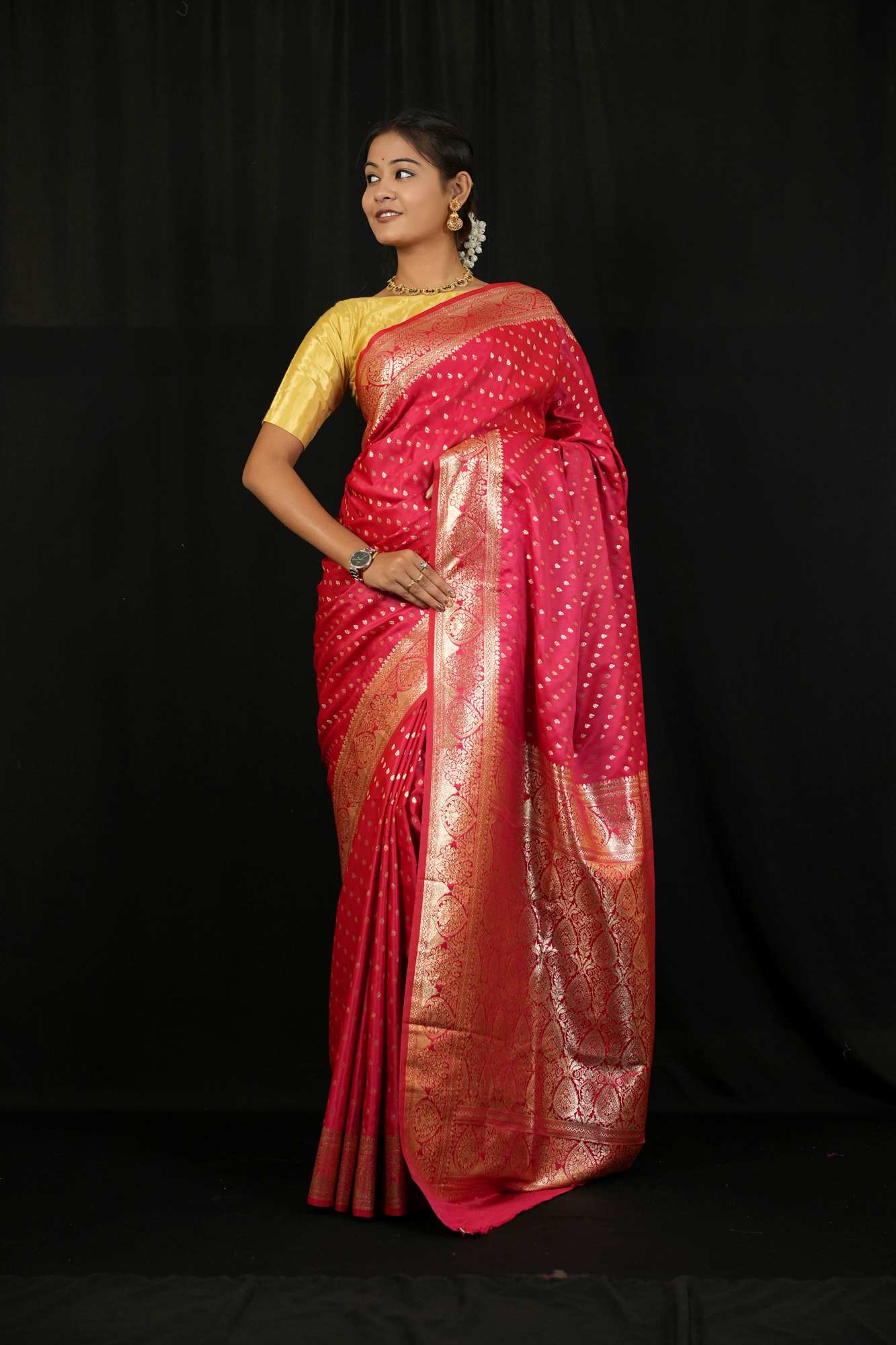 Bangalore Silk with Rich Zari Butta & Paisley Weave Ready To Wear saree