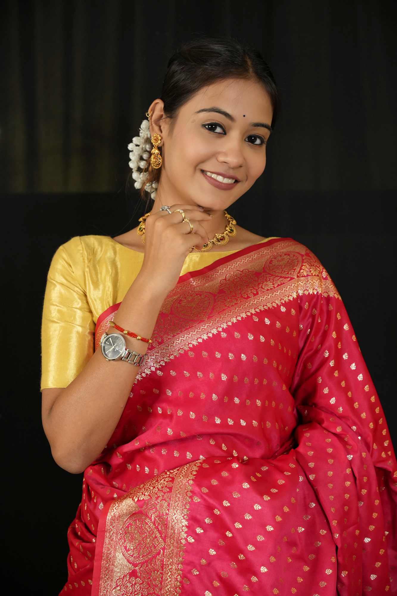 Bangalore Silk with Rich Zari Butta & Paisley Weave Ready To Wear saree