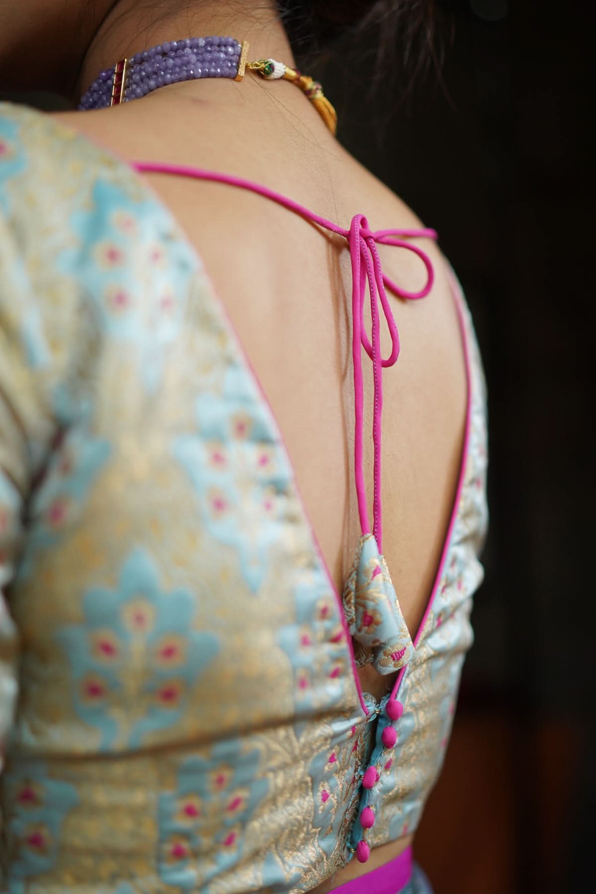 Heather Blue Meenakari Silk Blouse Mix and Match Blouse for saree, Made to Order | Shobitam